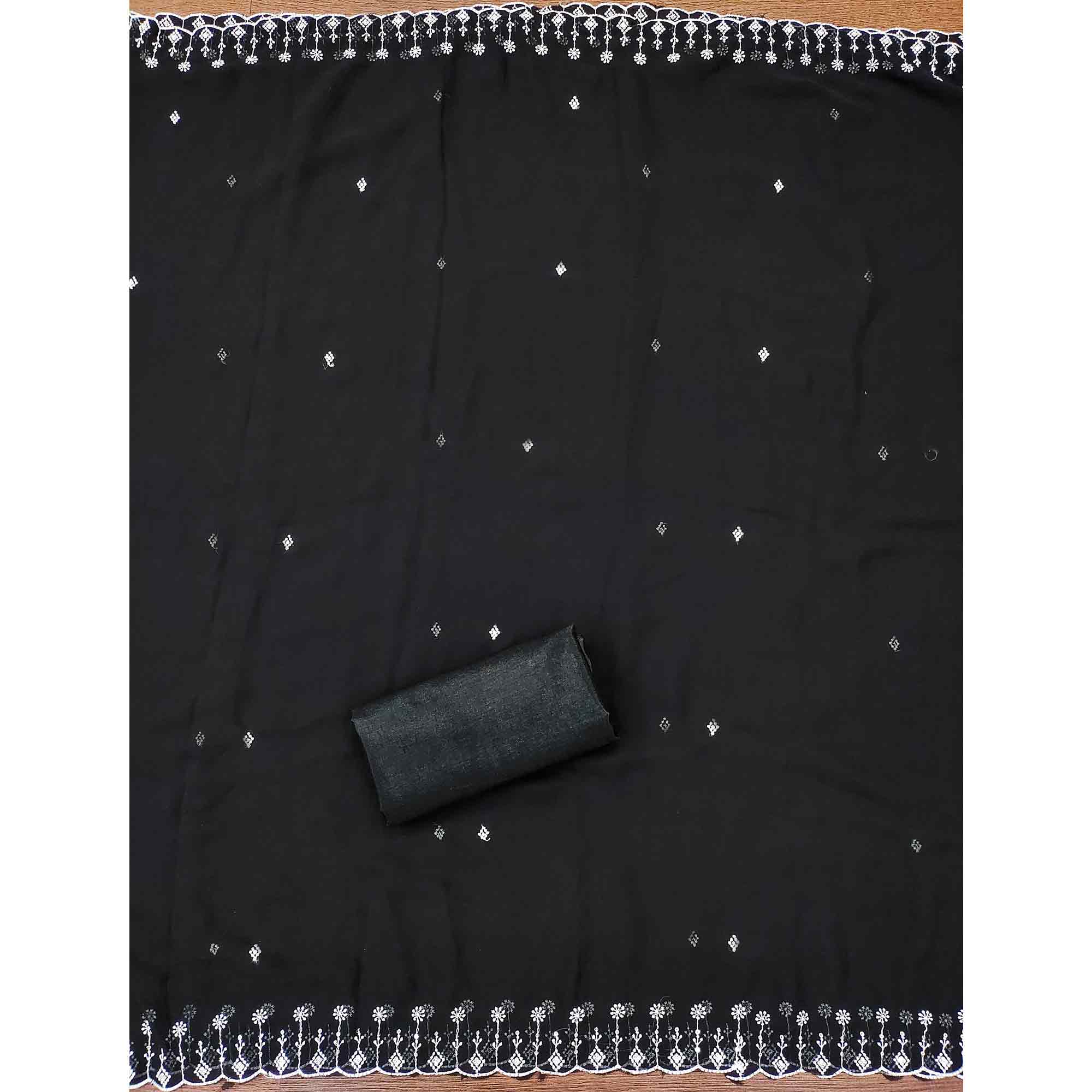 Black Star Georgette Suit Fabric Highlighted with Fine Thread Embroidery Work - Image 5