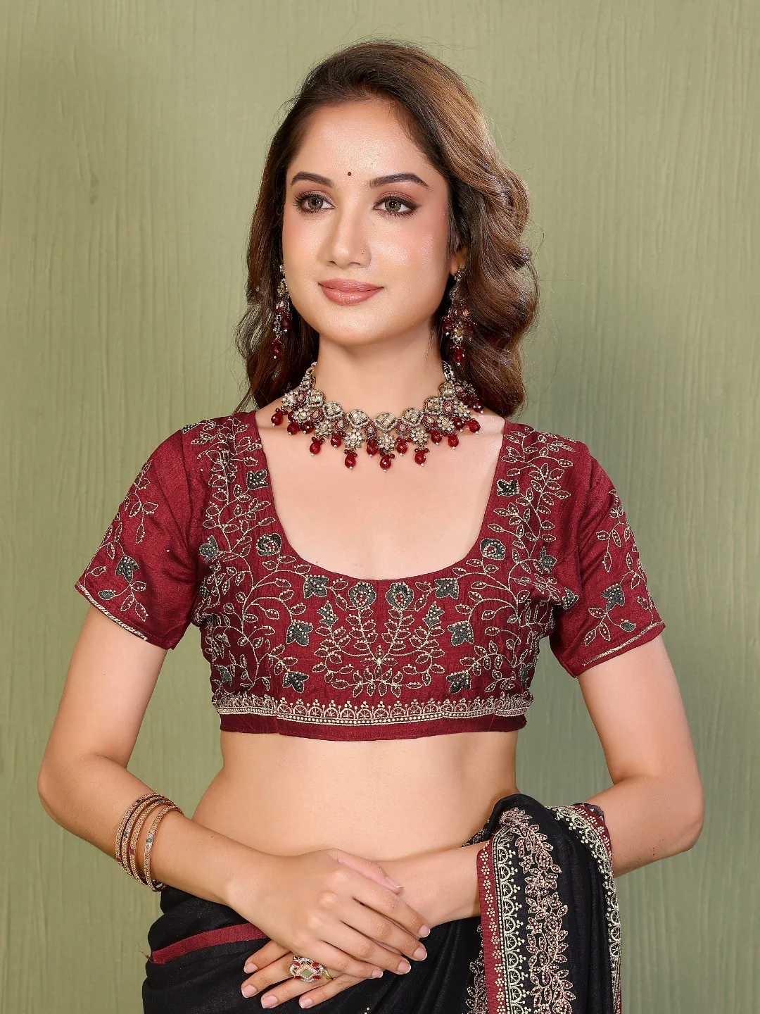 Black Vichitra Silk Party Wear Saree Featuring Detailed Stone Work and Rich Elegant Finish - Image 6