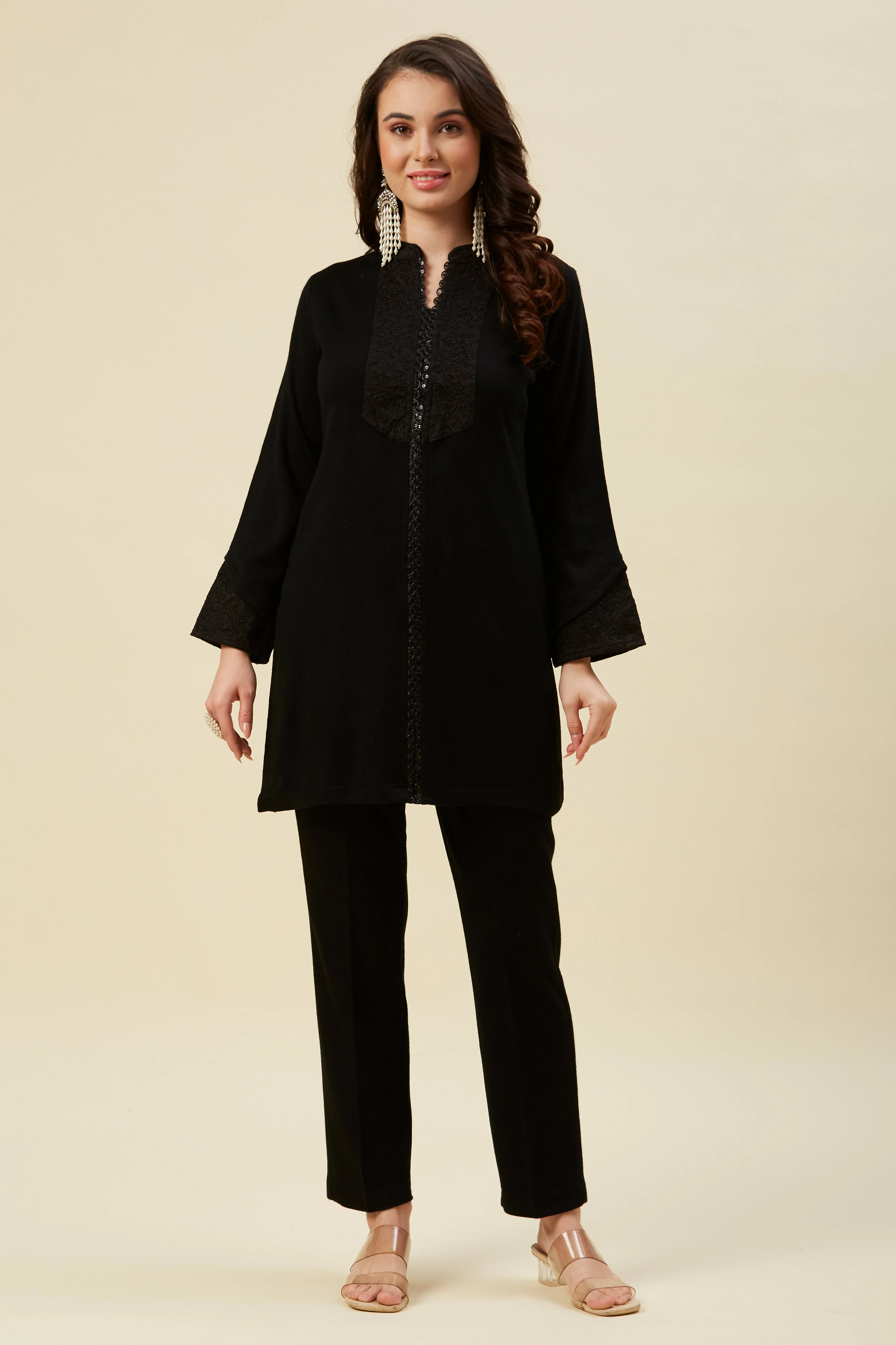 Black Woven Woolen Co-Ord Set - Image 6