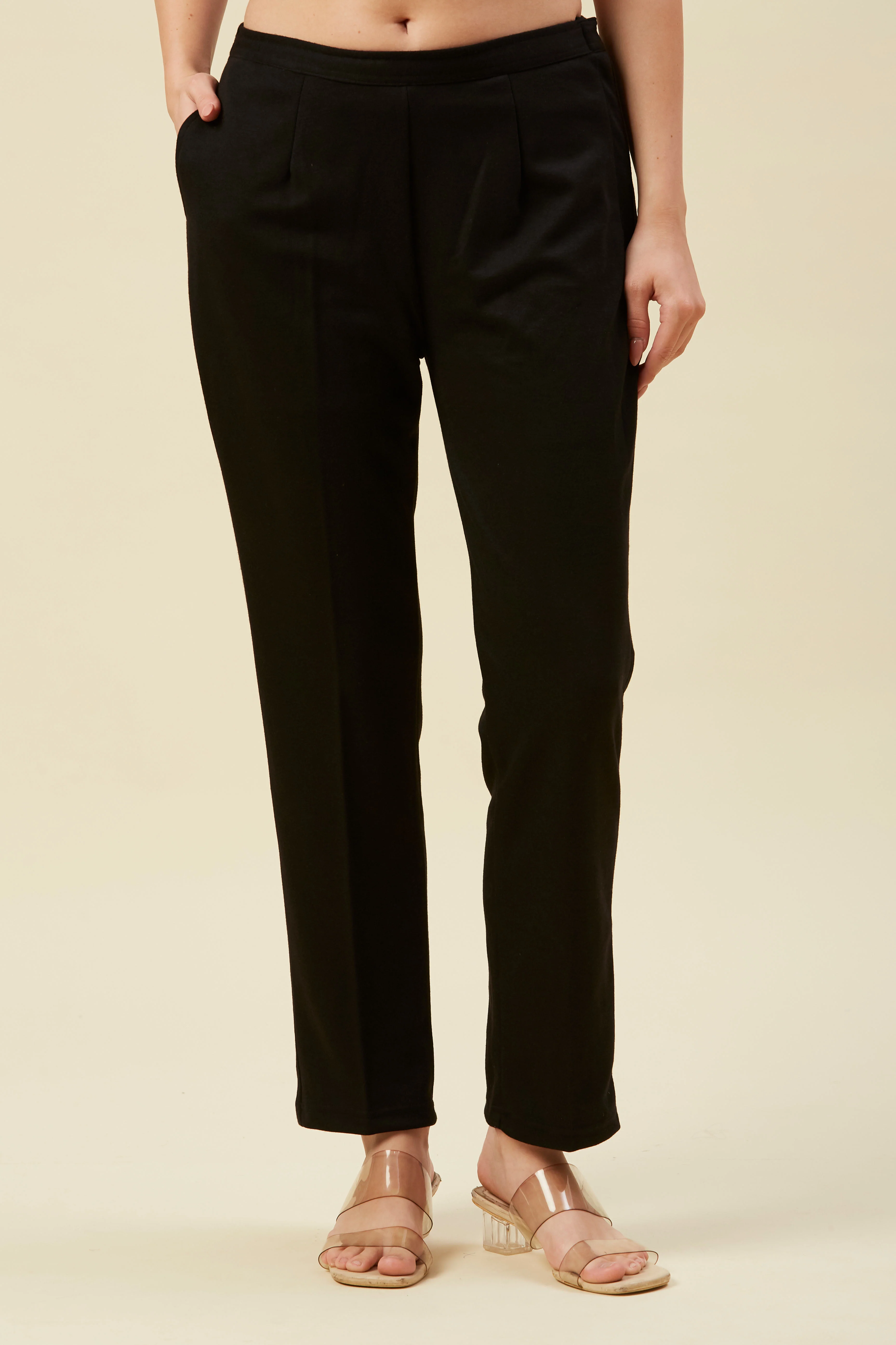 Black Woven Woolen Front Split Top Bottom Set - Image 11