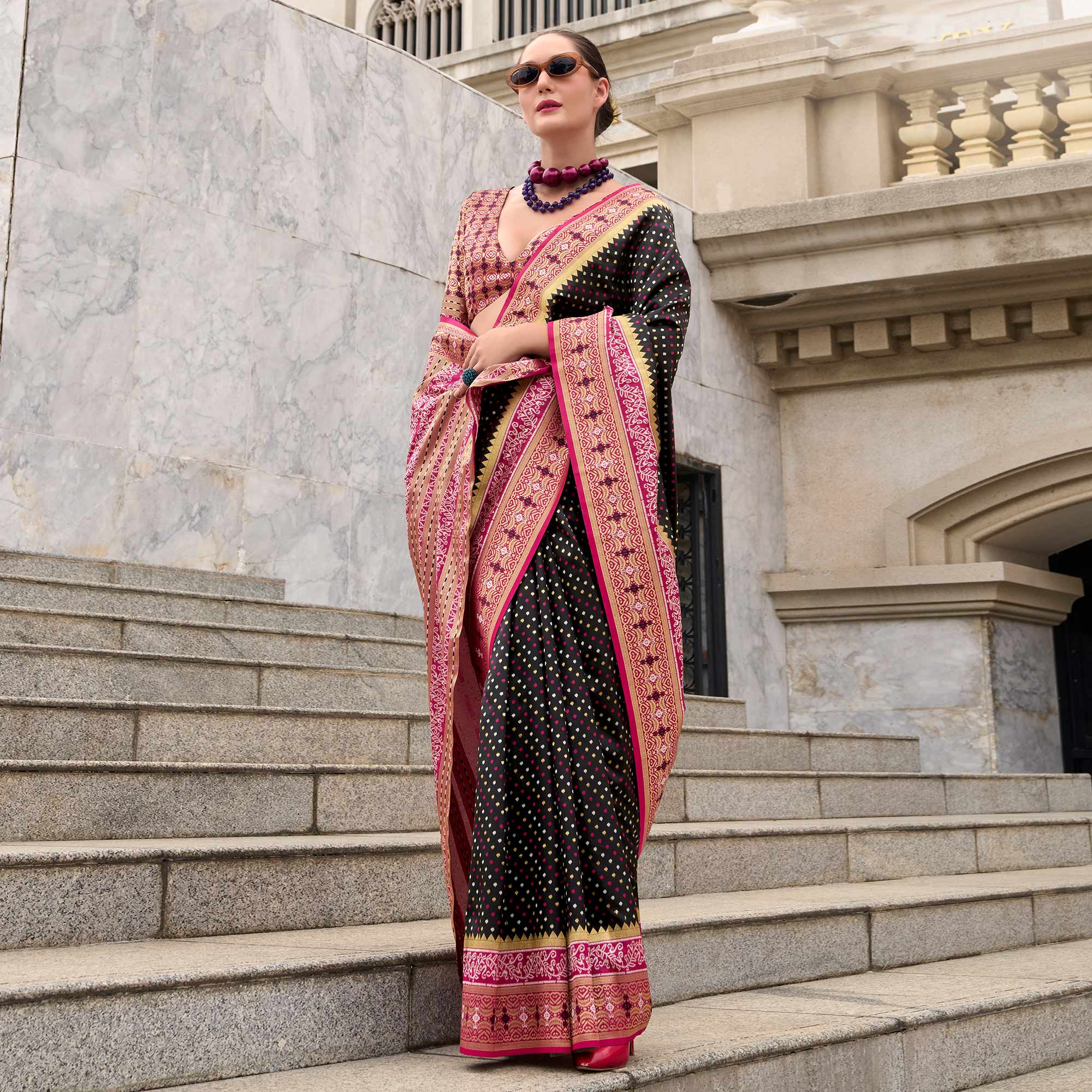 Black Zari Woven Banarasi Silk Saree - Image 2