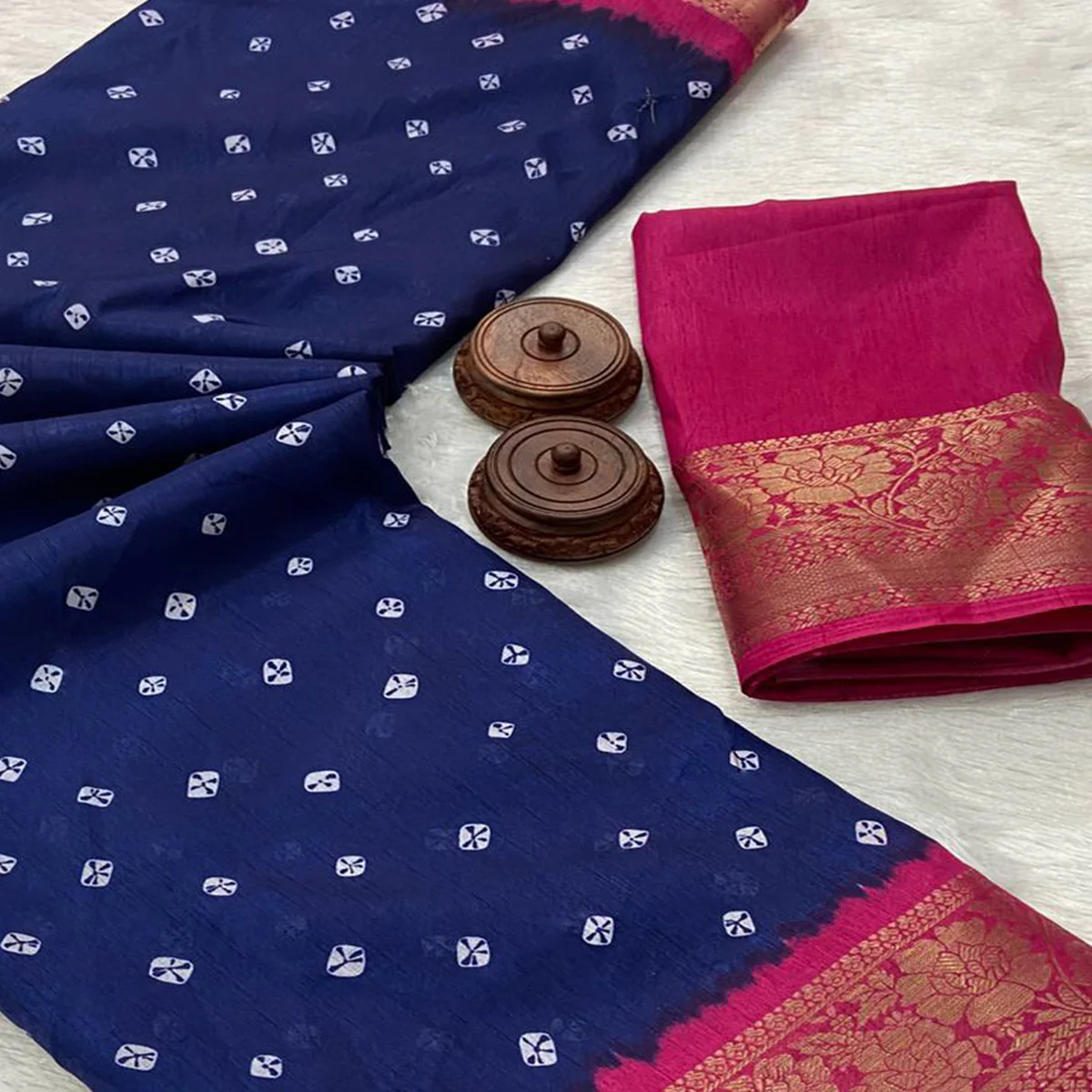 Blue Bandhani Printed Weaving Dola Silk Saree - Image 2