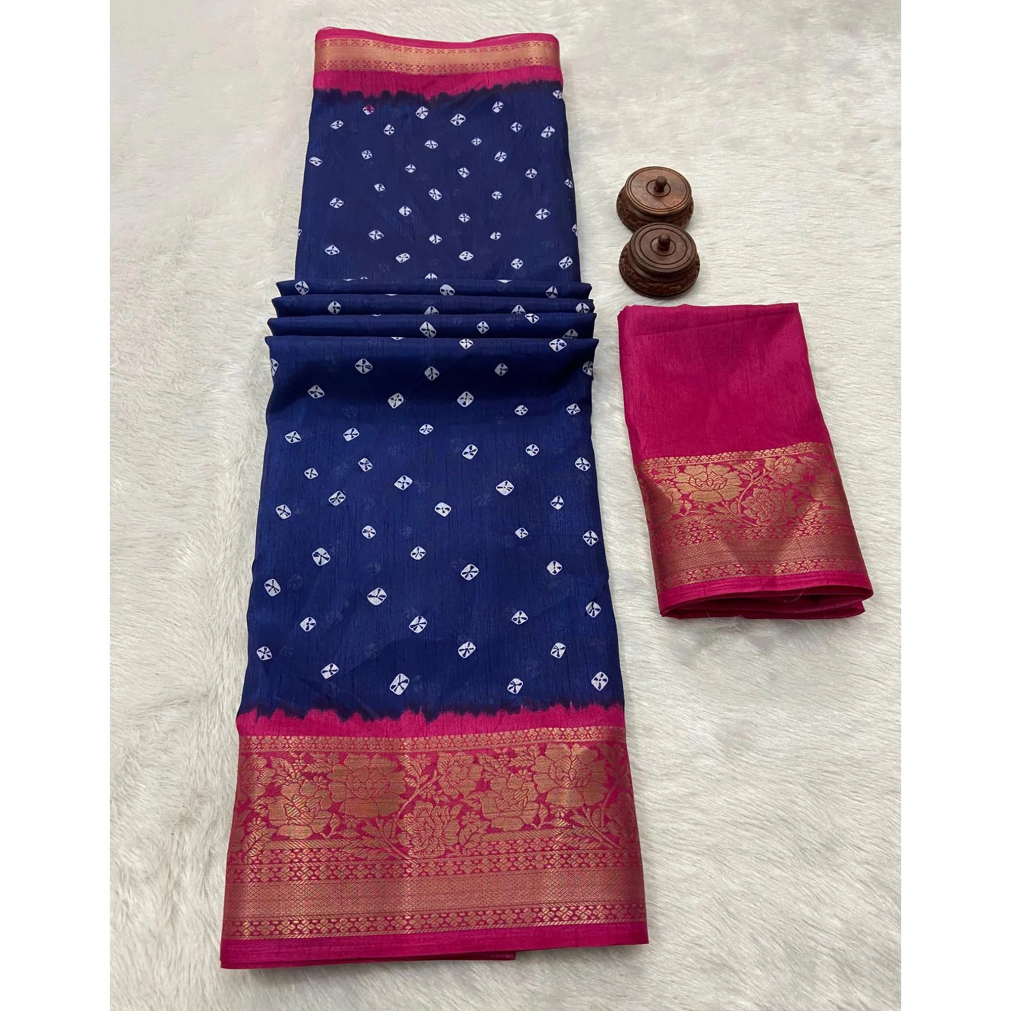 Blue Bandhani Printed Weaving Dola Silk Saree - Image 4