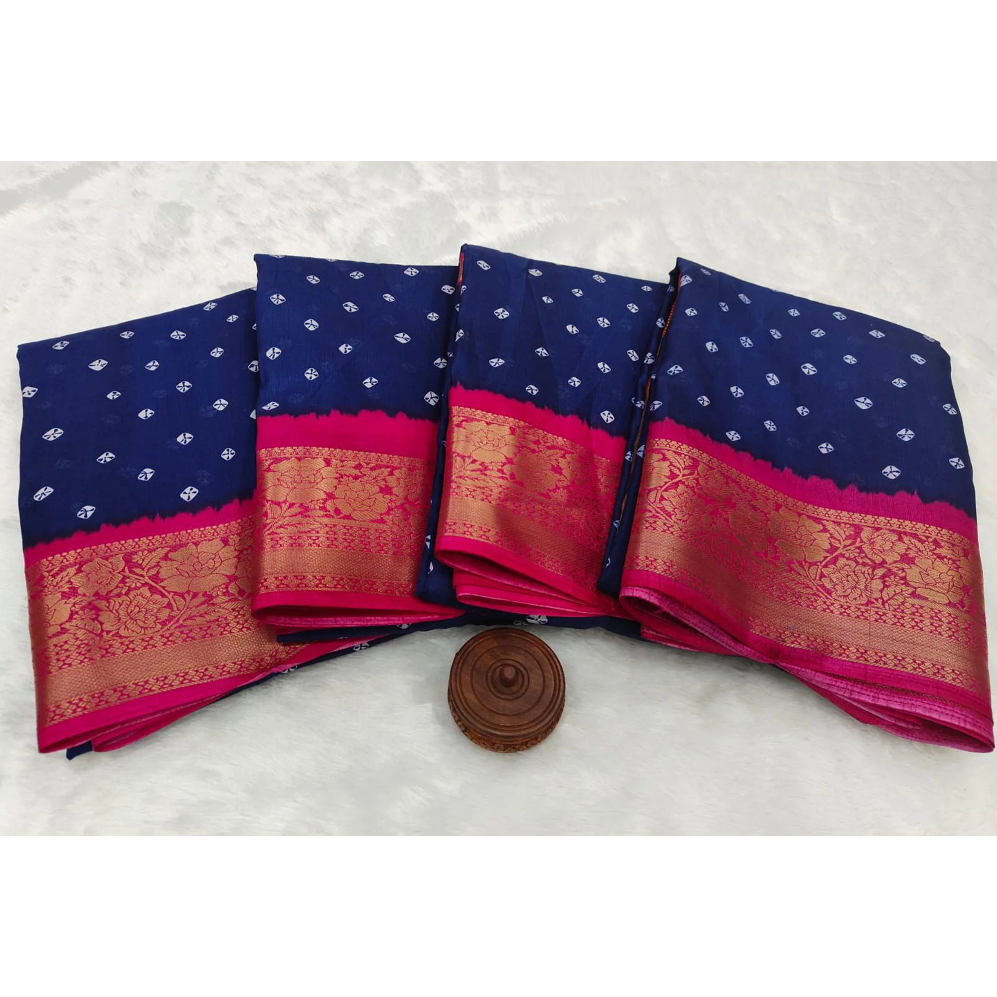 Blue Bandhani Printed Weaving Dola Silk Saree - Image 5