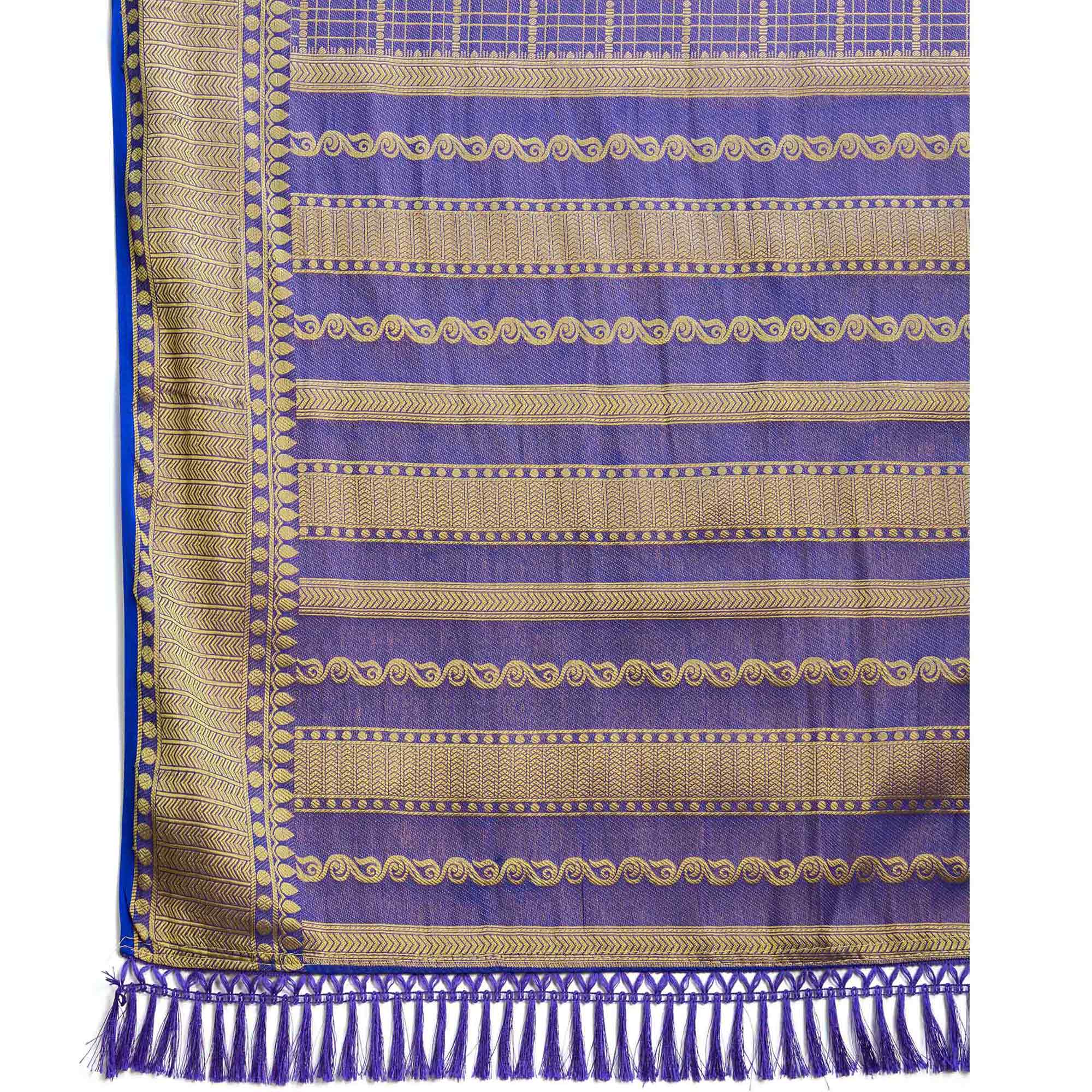 Blue Brocade Zari Weaving Mysore Silk Saree - Image 7