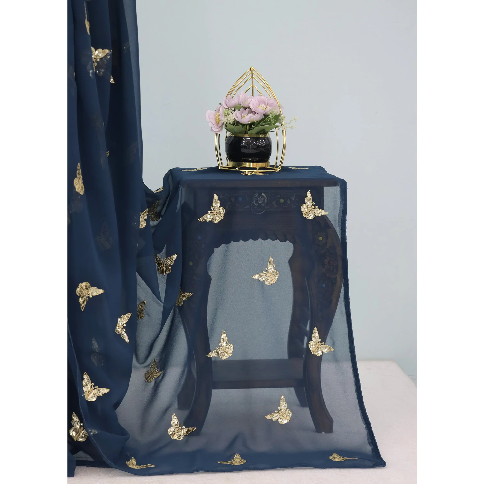 Blue Embroidered Georgette Saree With Shimmering Butterfly Sequin Work - Image 6