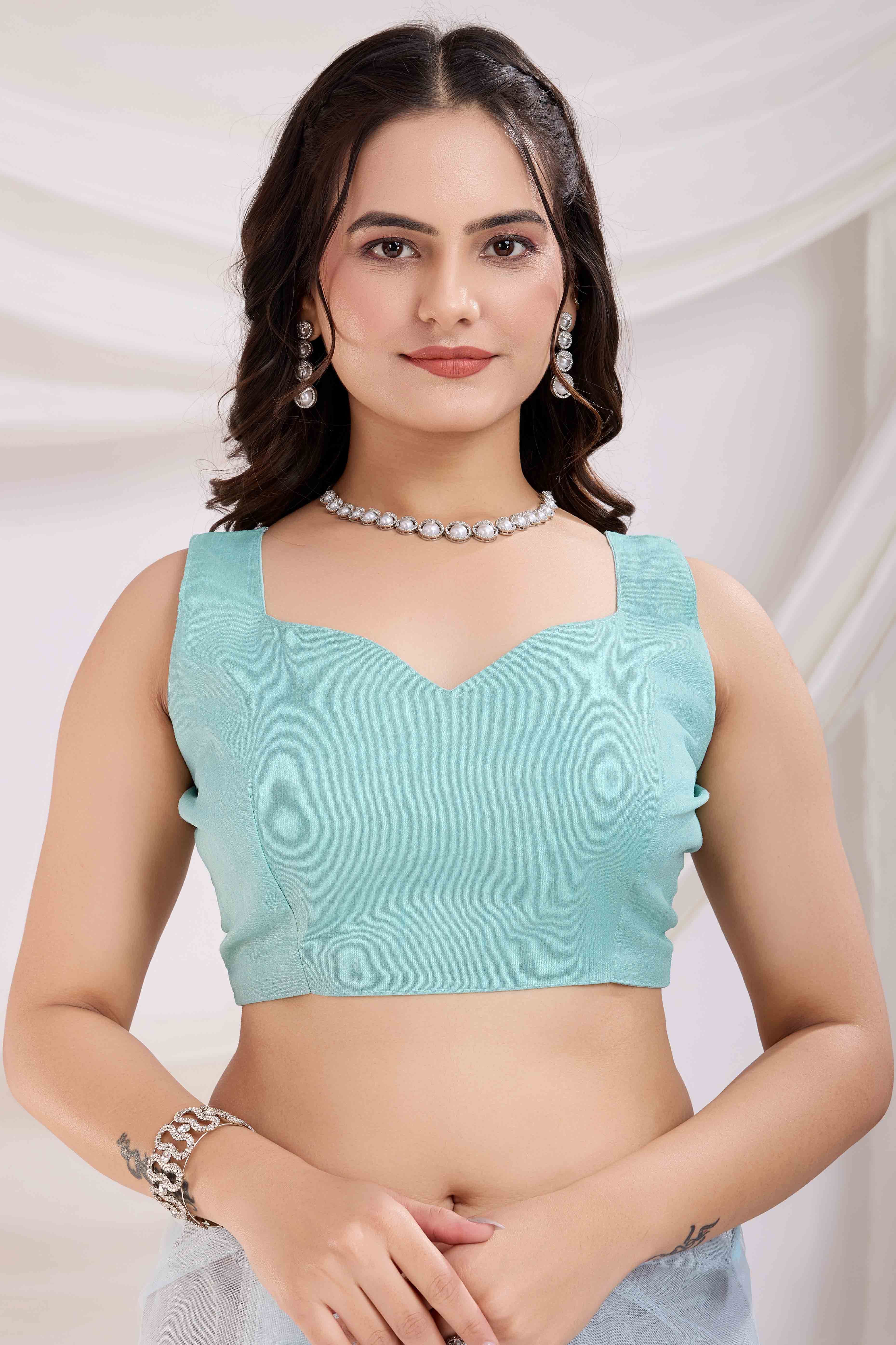 Blue Floral Embroidered Net Saree - Image 7
