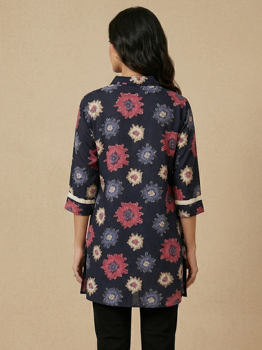 Blue Floral Print Rayon Top for Casual and Daily Wear - Image 3