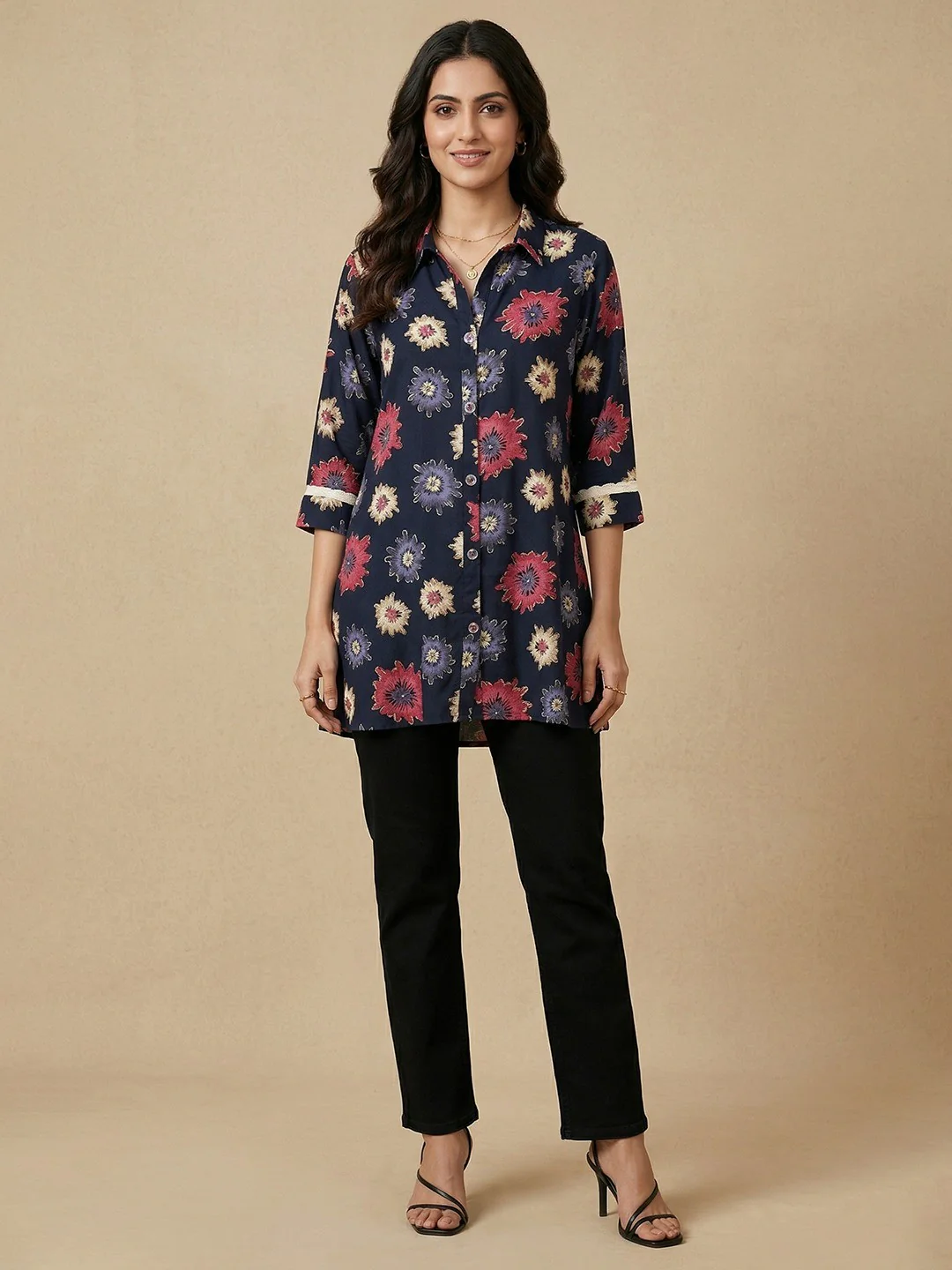 Blue Floral Print Rayon Top for Casual and Daily Wear - Image 5