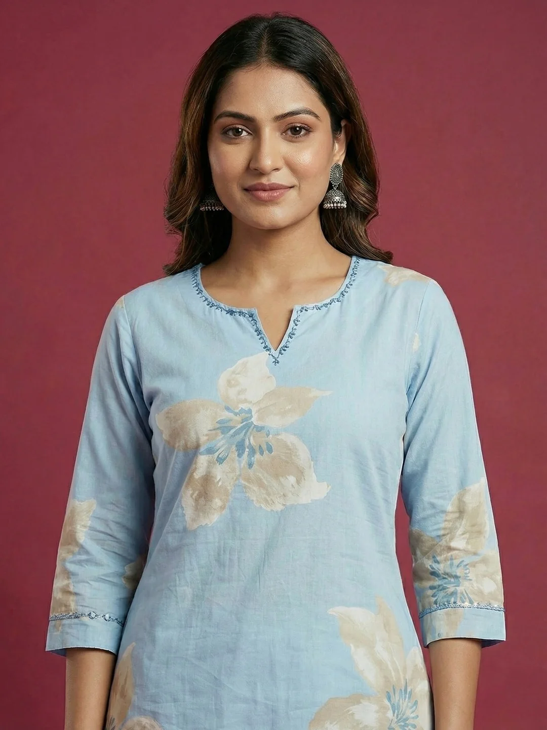 Blue Floral Printed Pure Cotton Co-Ord Set for Casual Ethnic Styling - Image 4