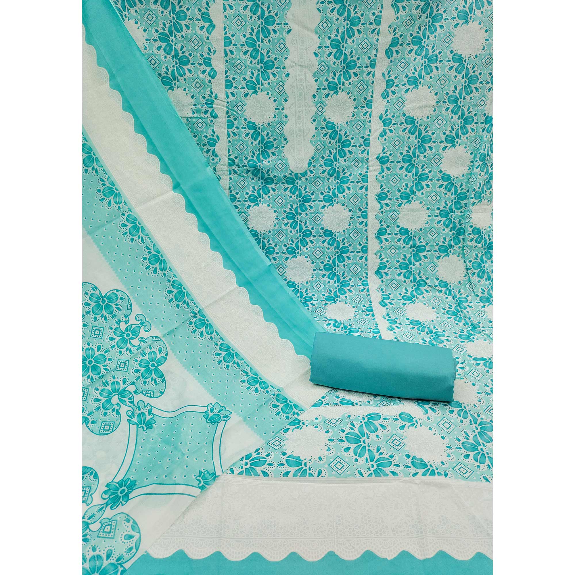 Blue Floral Printed Pure Cotton Dress Material - Image 3
