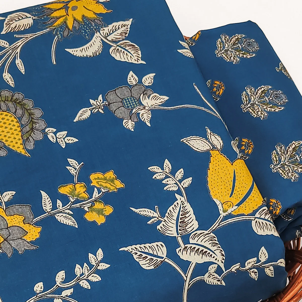Blue Floral Printed Pure Cotton Dress Material - Image 2