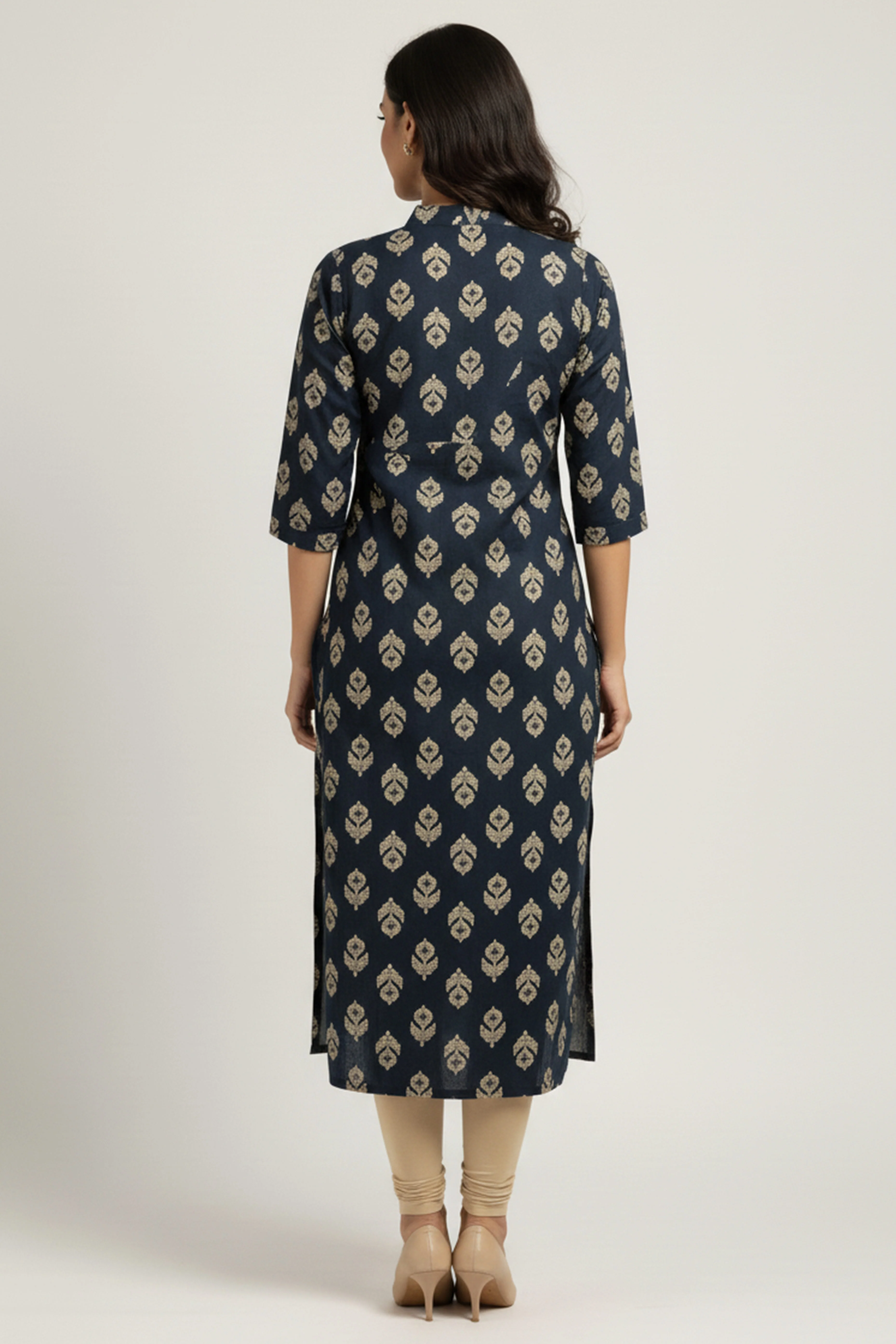 Blue Floral Printed Straight Kurti in Soft Rayon Fabric For Casual Look - Image 3
