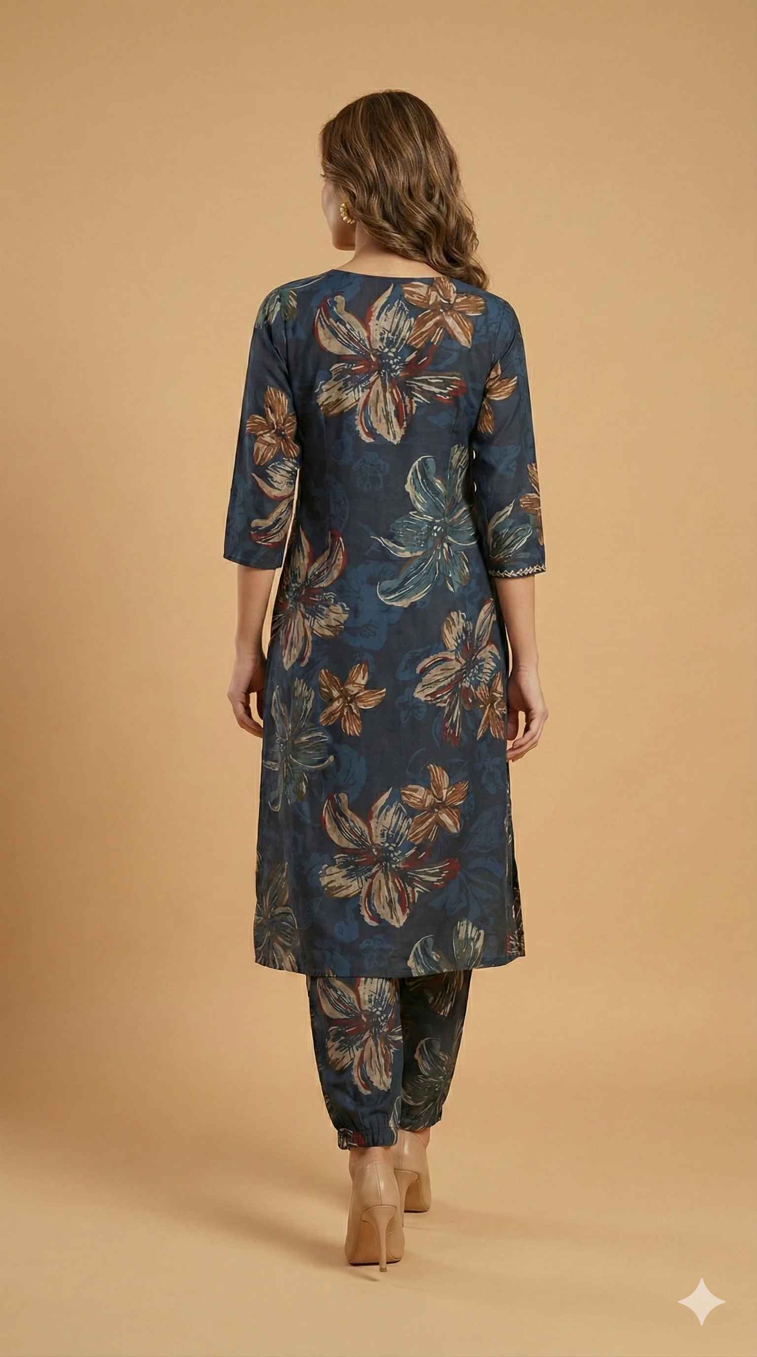Blue Floral Printed Viscose Vatican Straight-Cut Top and Bottom Set for Casual Wear - Image 3