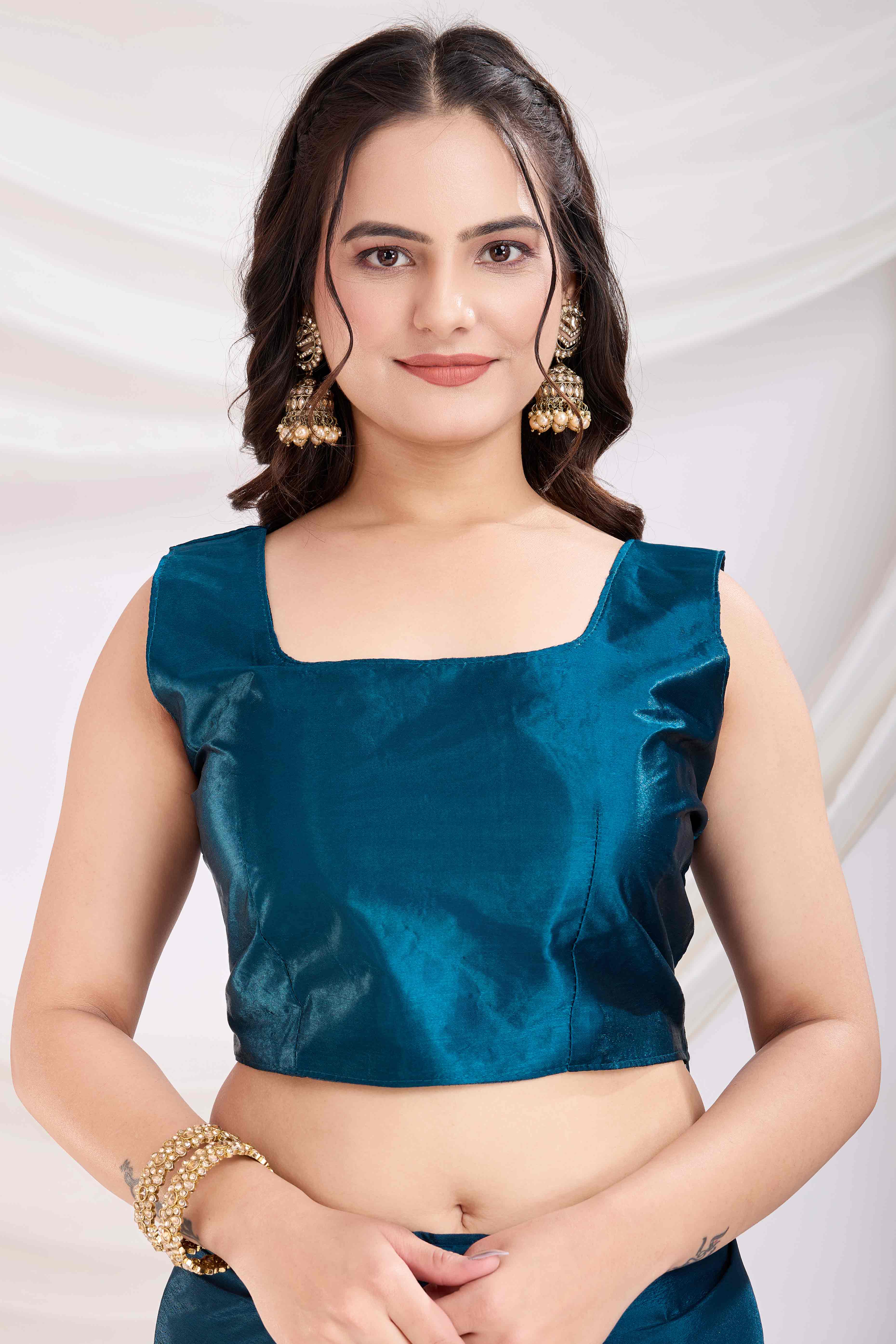 Blue Floral Swarovski Work Rangoli Art Silk Ready To Wear Saree - Image 7