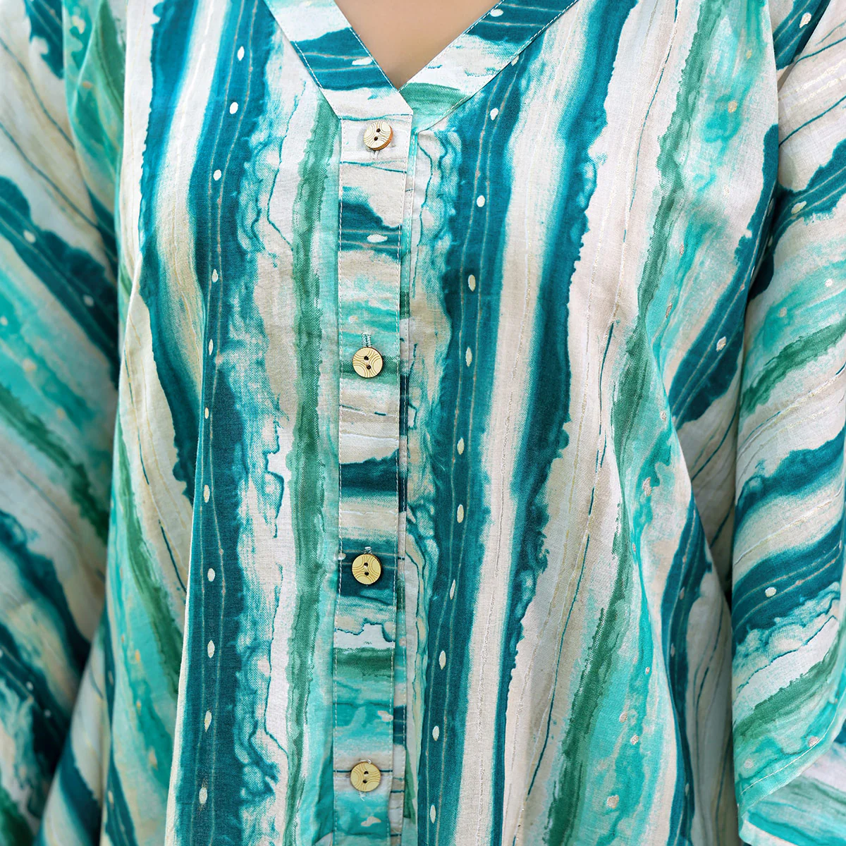 Blue Foil Printed Cambric Cotton Kaftan Style Co-Ord Set - Image 3