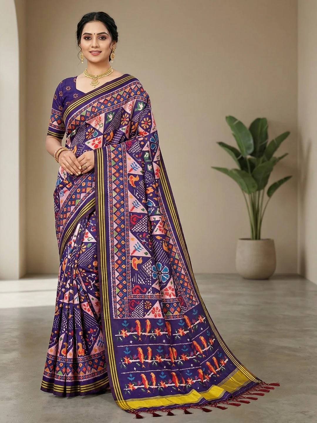 Blue Handloom Silk Saree with Ethnic Traditional Patola Pattern for Special Occasions