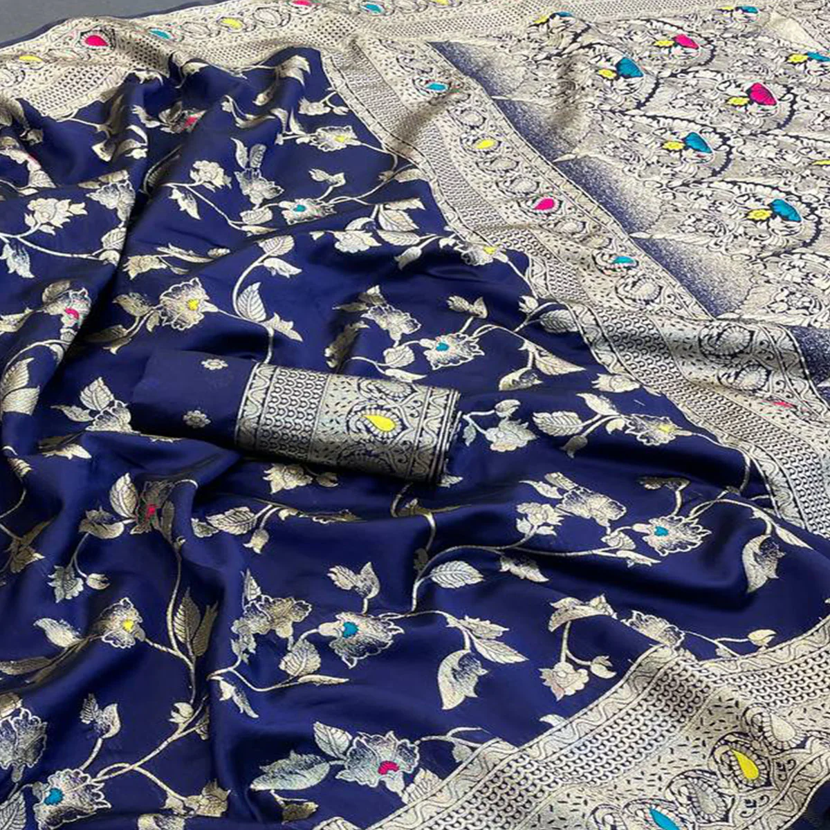 Blue Heritage Pure Silk Saree with Heavy Zari Work - Image 2