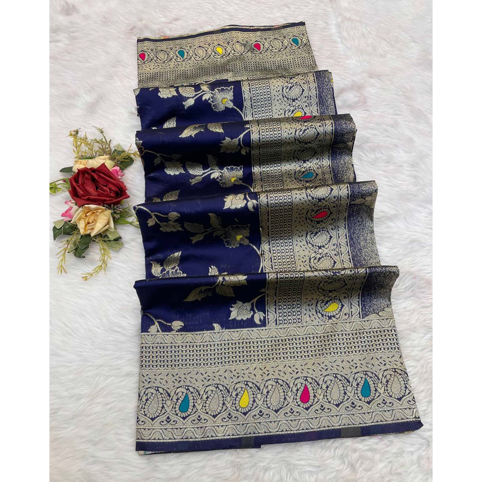 Blue Heritage Pure Silk Saree with Heavy Zari Work - Image 3