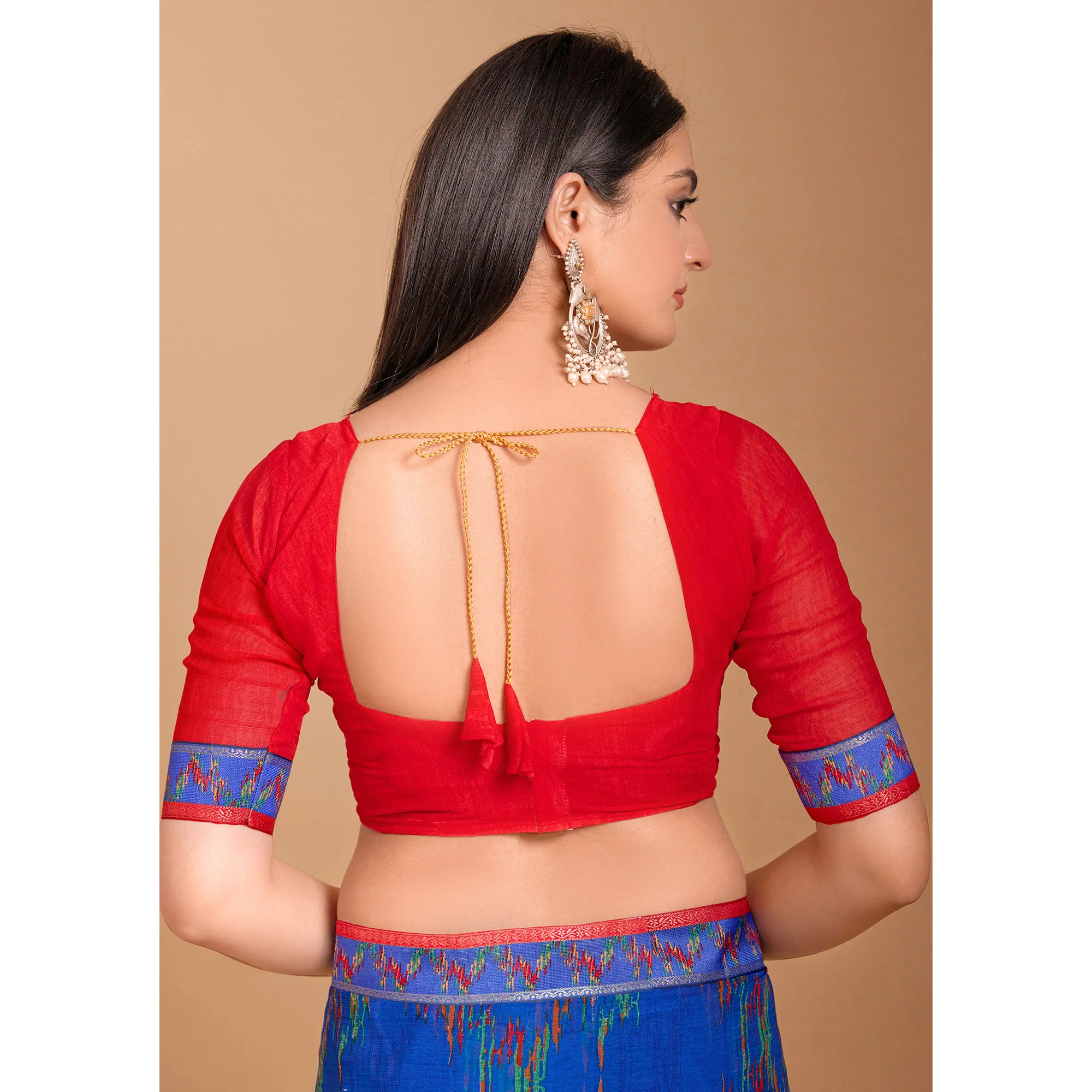 Blue Ikkat Printed Chiffon Saree - Image 6