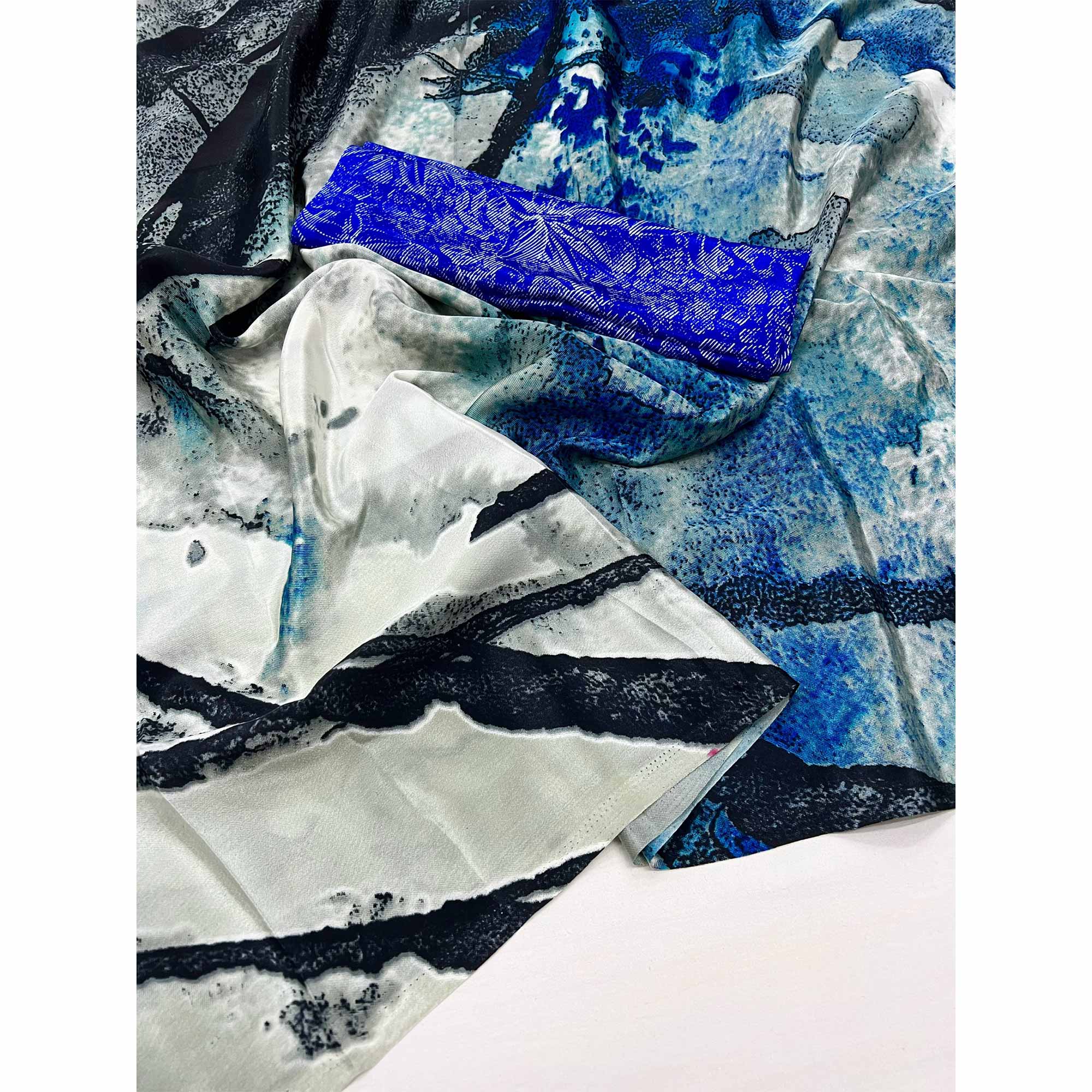Blue Mill Printed Crepe Silk Saree - Image 3