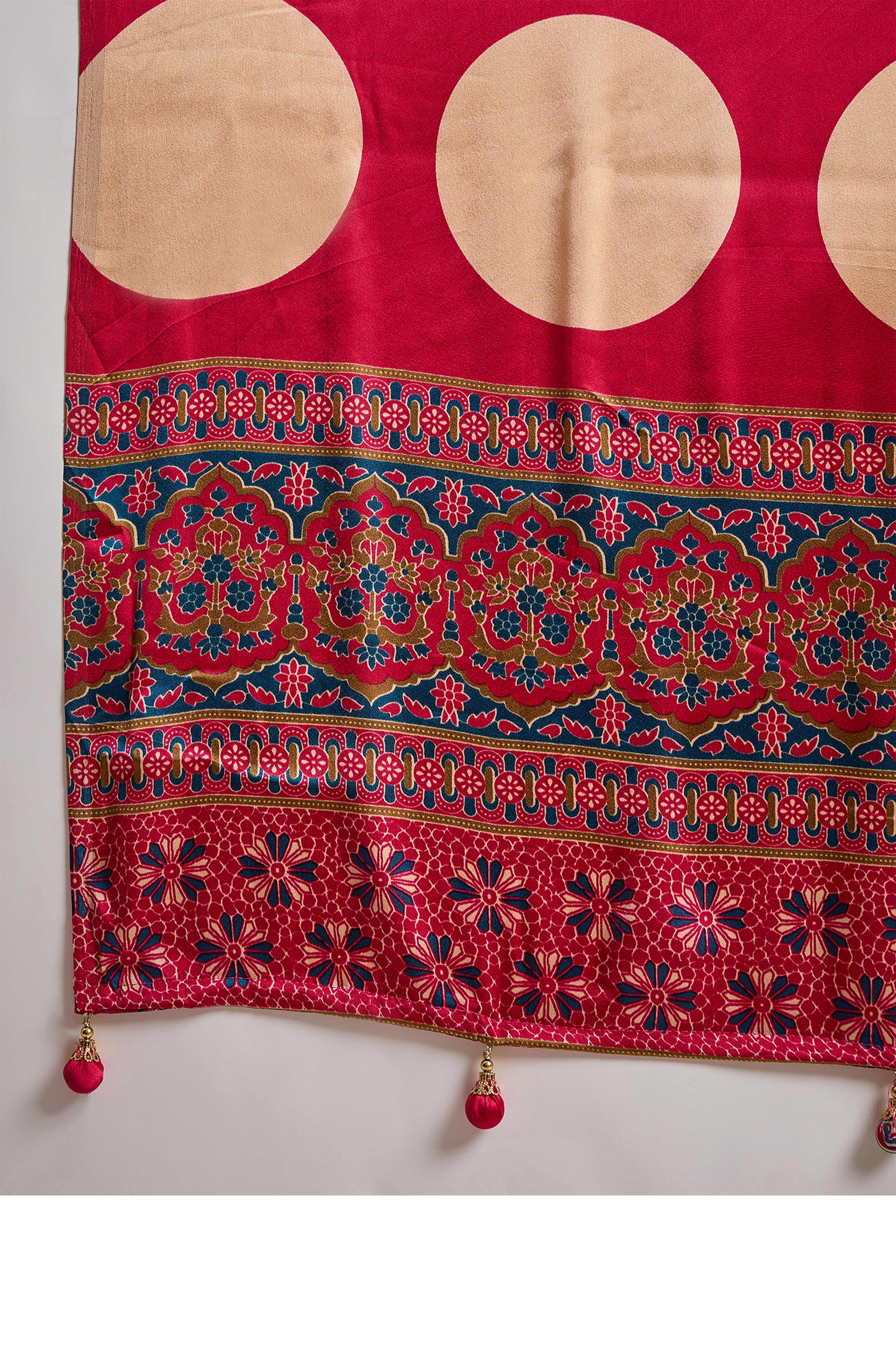 Blue Modal Satin Saree with Subtle Stripe Design and Ajrakh Print on Pallu - Image 9