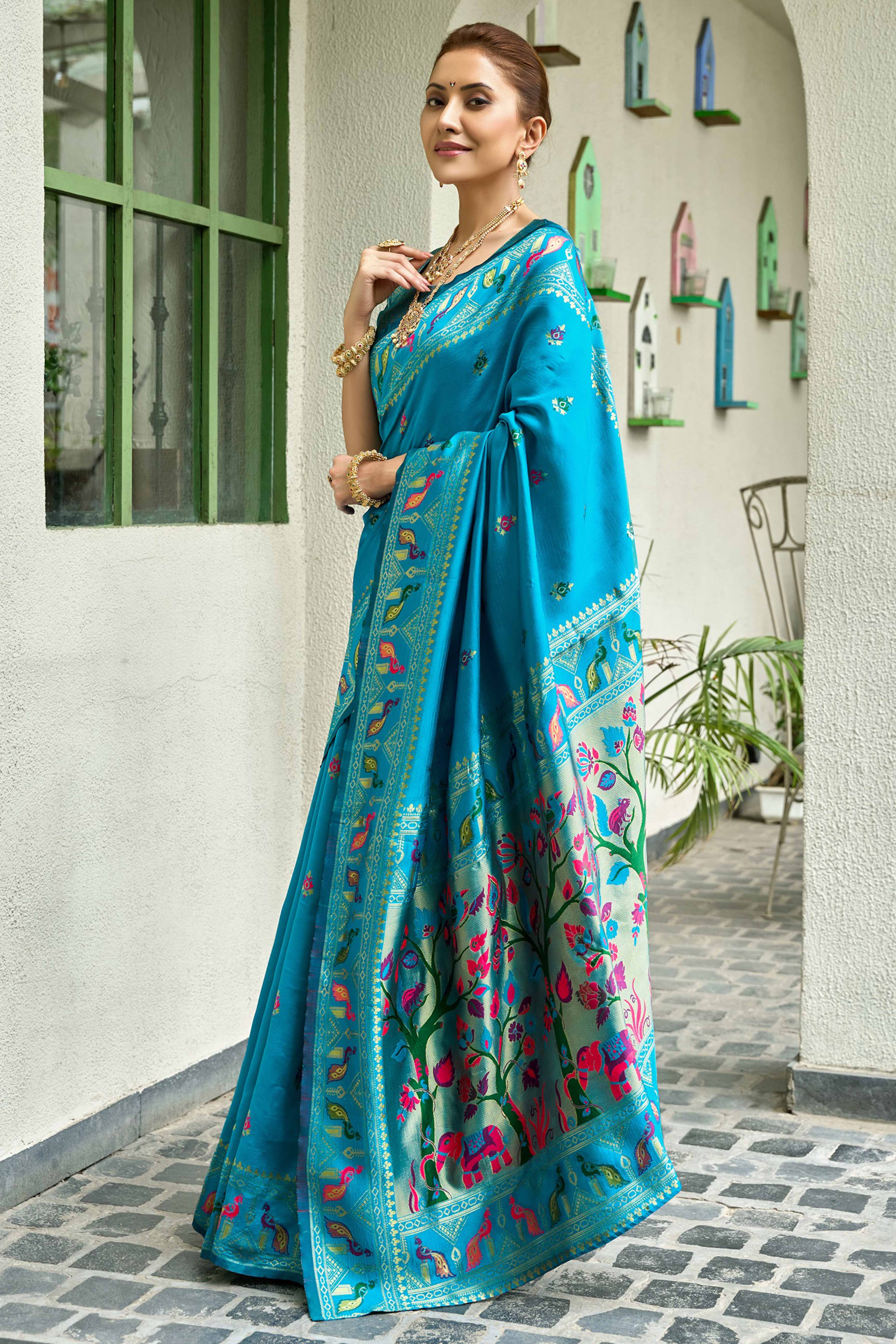 Blue Paithani Style Soft Silk Saree with Zari Weaving - Image 4