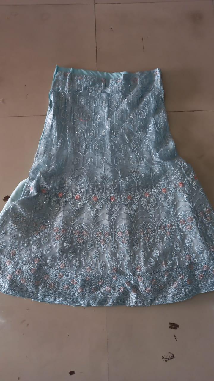 Blue Floral Embroidered Net Lehenga