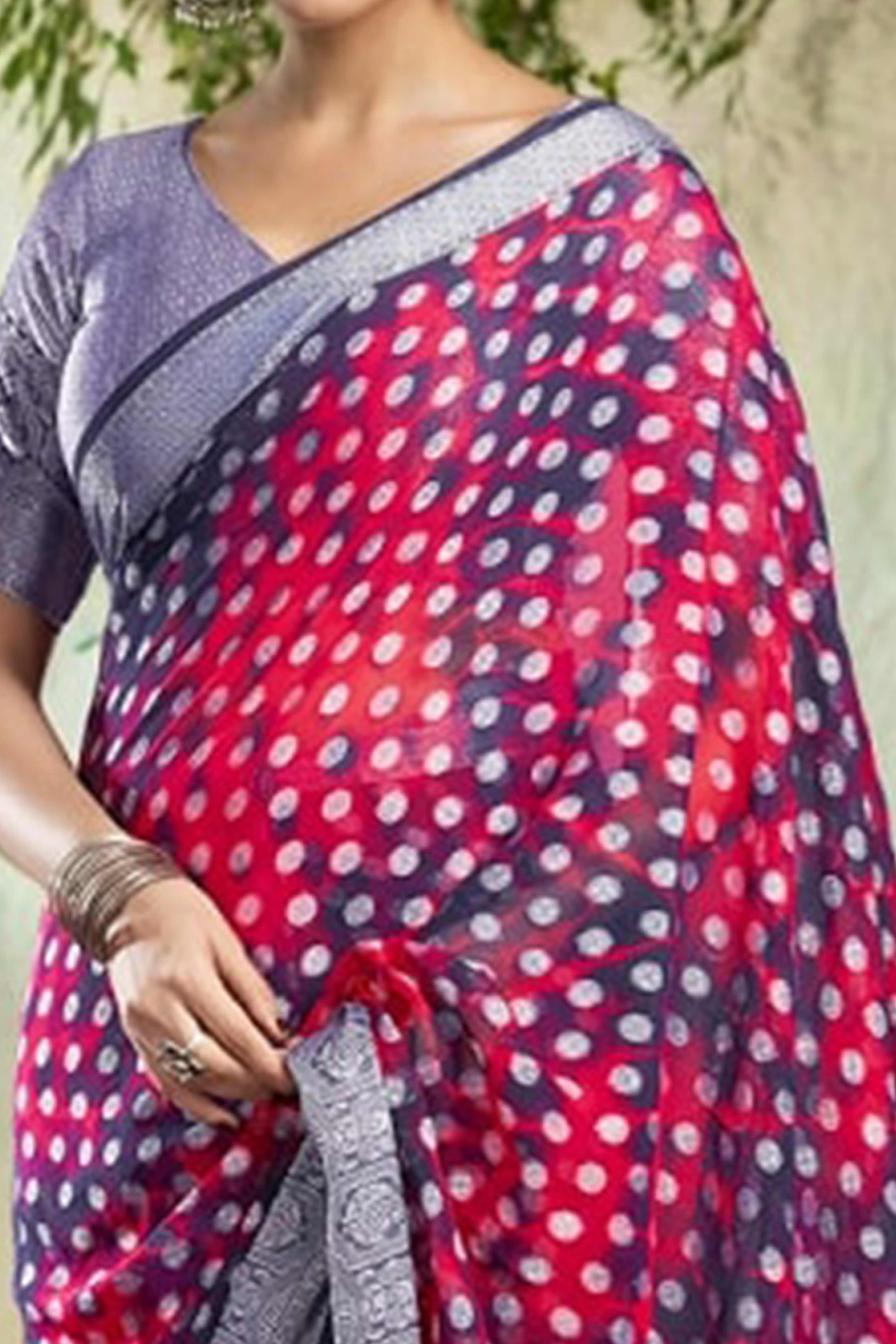 Blue & Pink Weaving Jacquard Georgette Saree Featuring Ornamental Pallu Design - Image 2