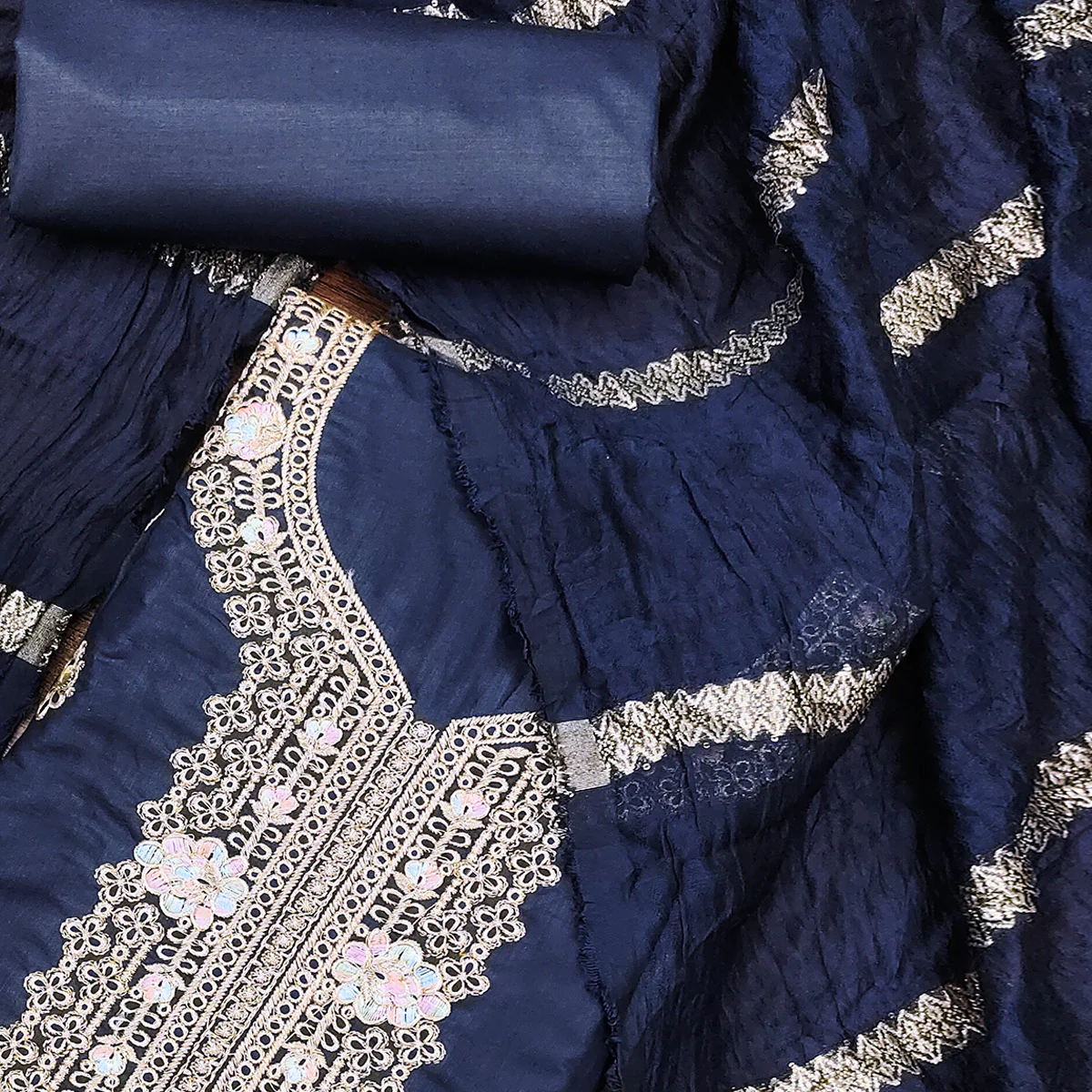 Blue Pure Cotton Dress Material with Elegant Embroidery - Image 2