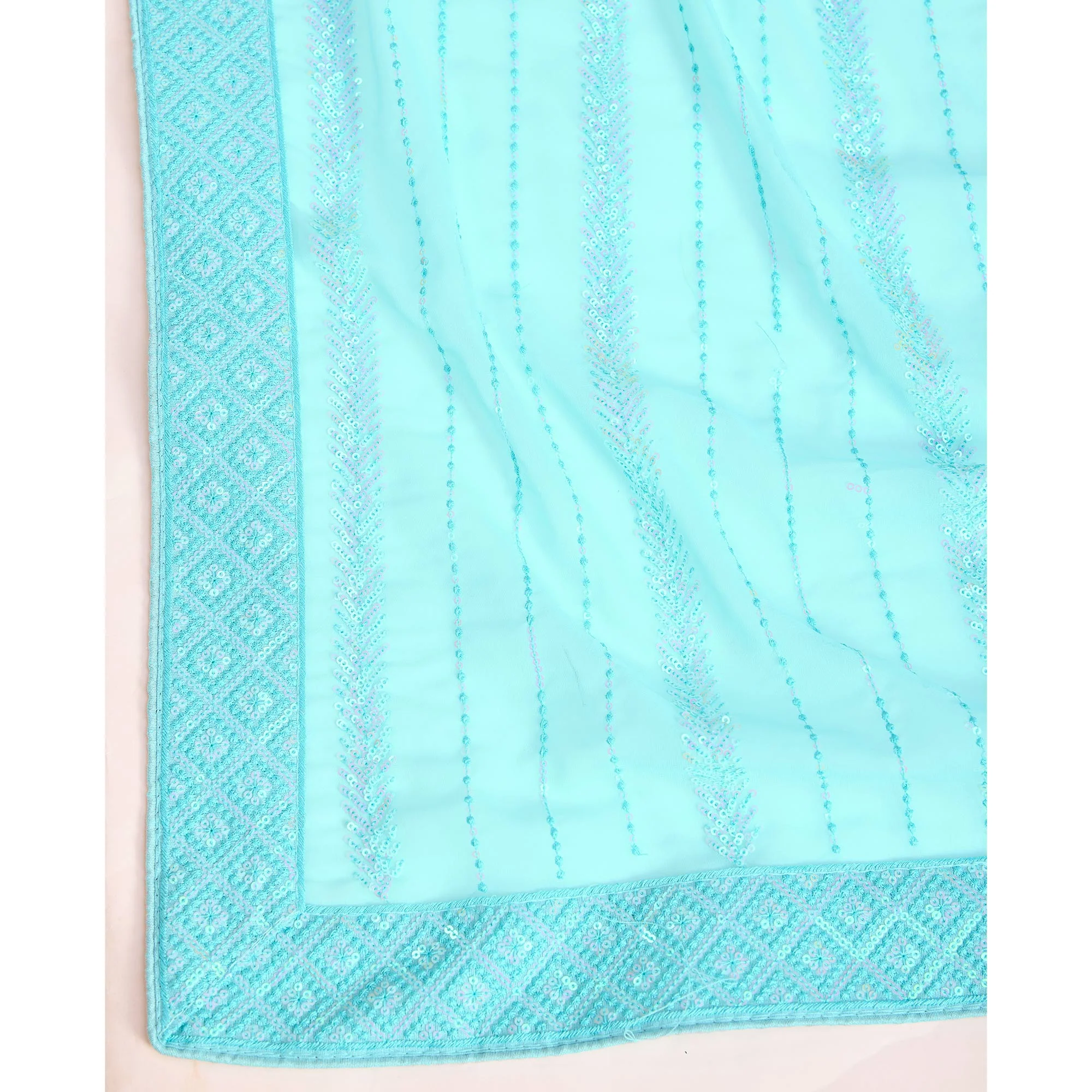 Blue Sequins Embroidered Georgette Saree - Image 8