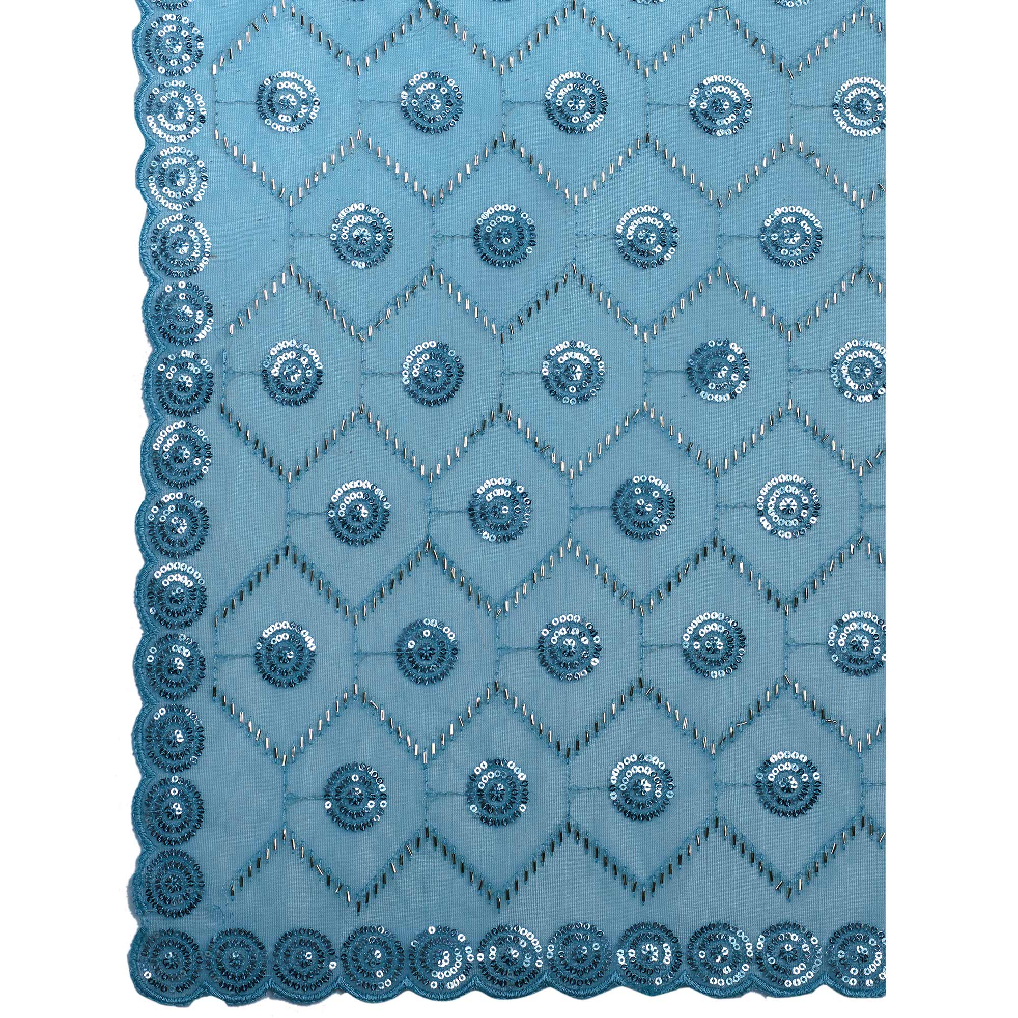 Blue Sequins Embroidered Twill Net Saree - Image 8