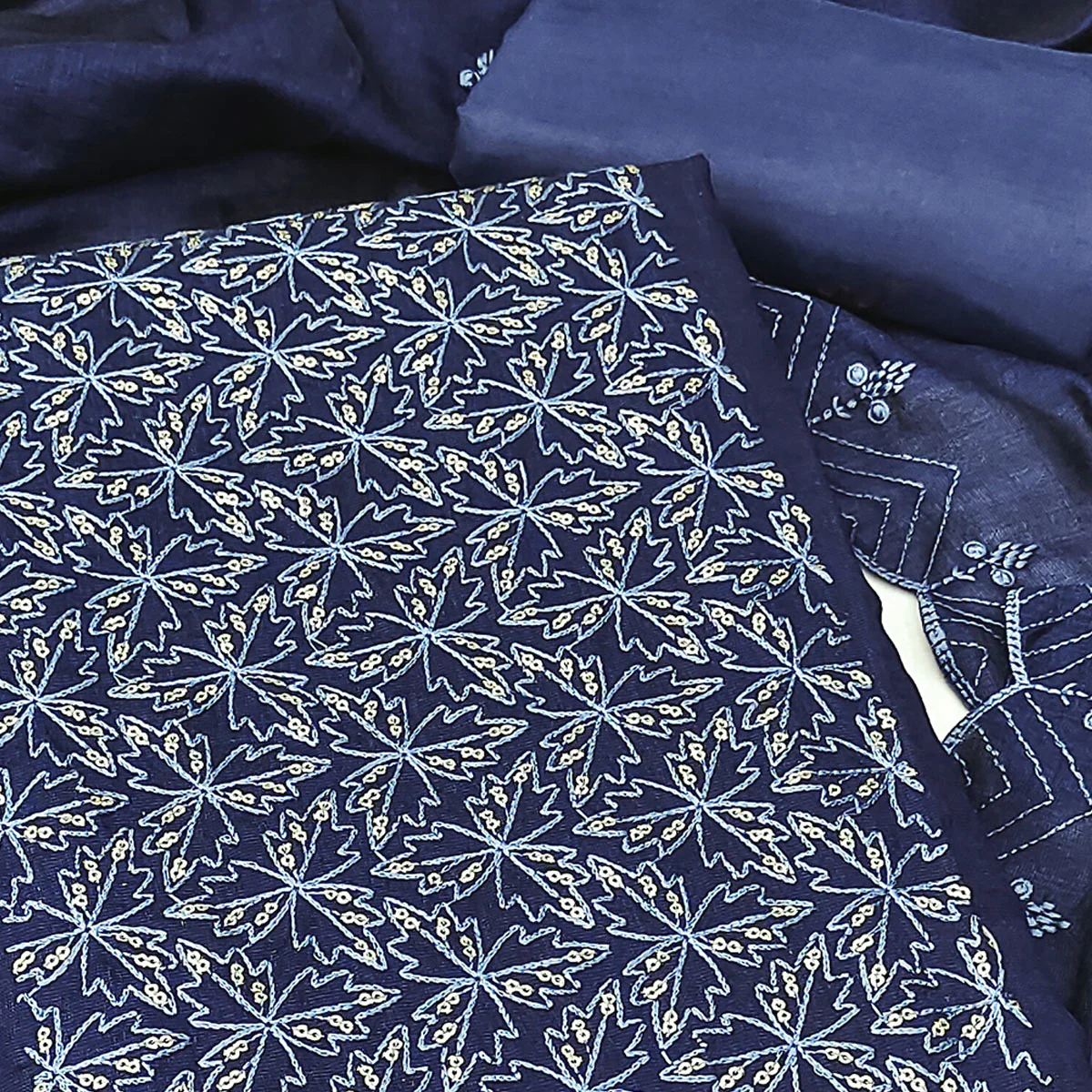 Blue Sequins Embroidered Vichitra Silk Dress Material - Image 2