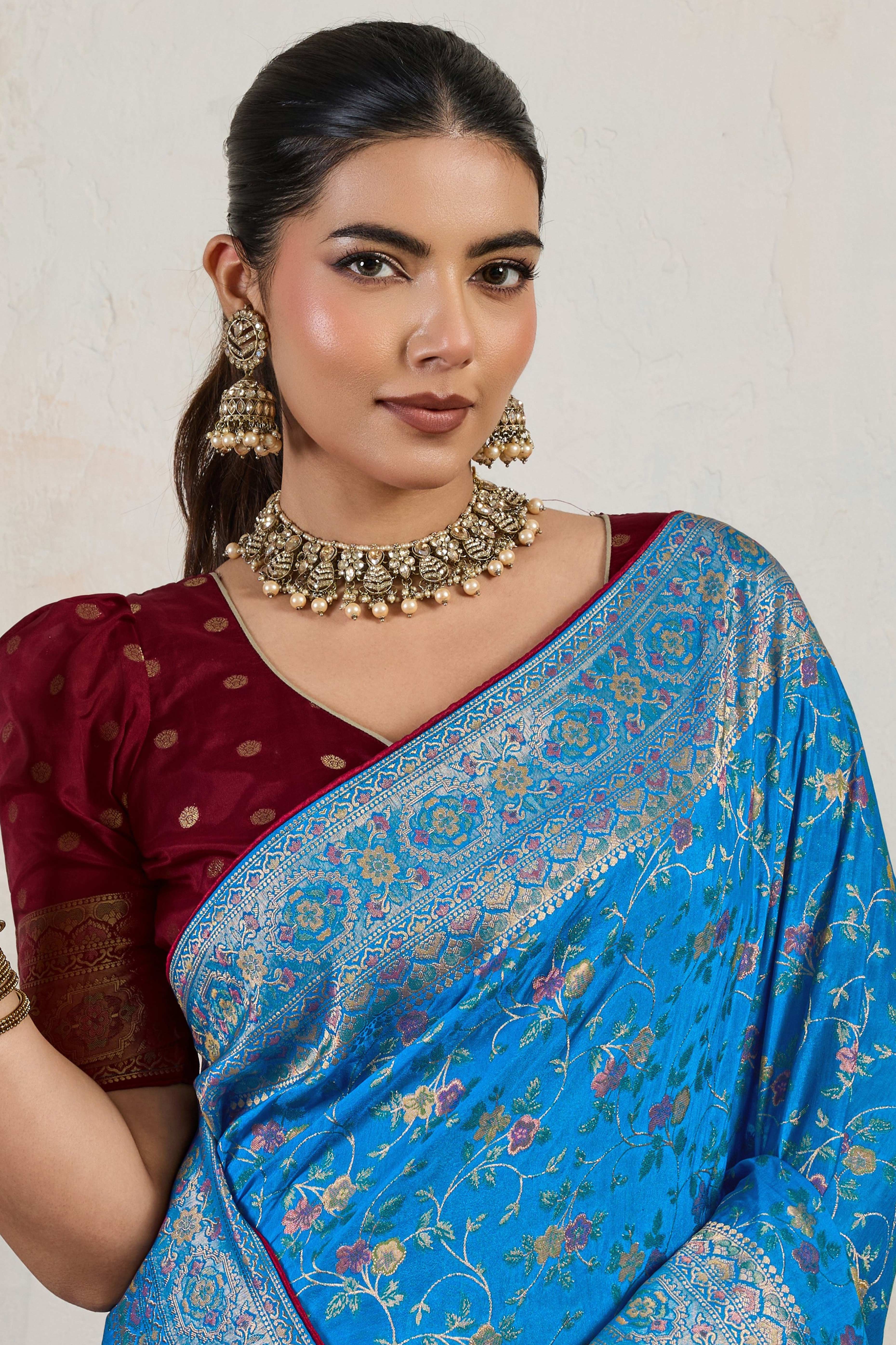 Blue Traditional Pure Silk Saree Highlighted with Luxurious Meenakari Zari Weaving Accents - Image 5