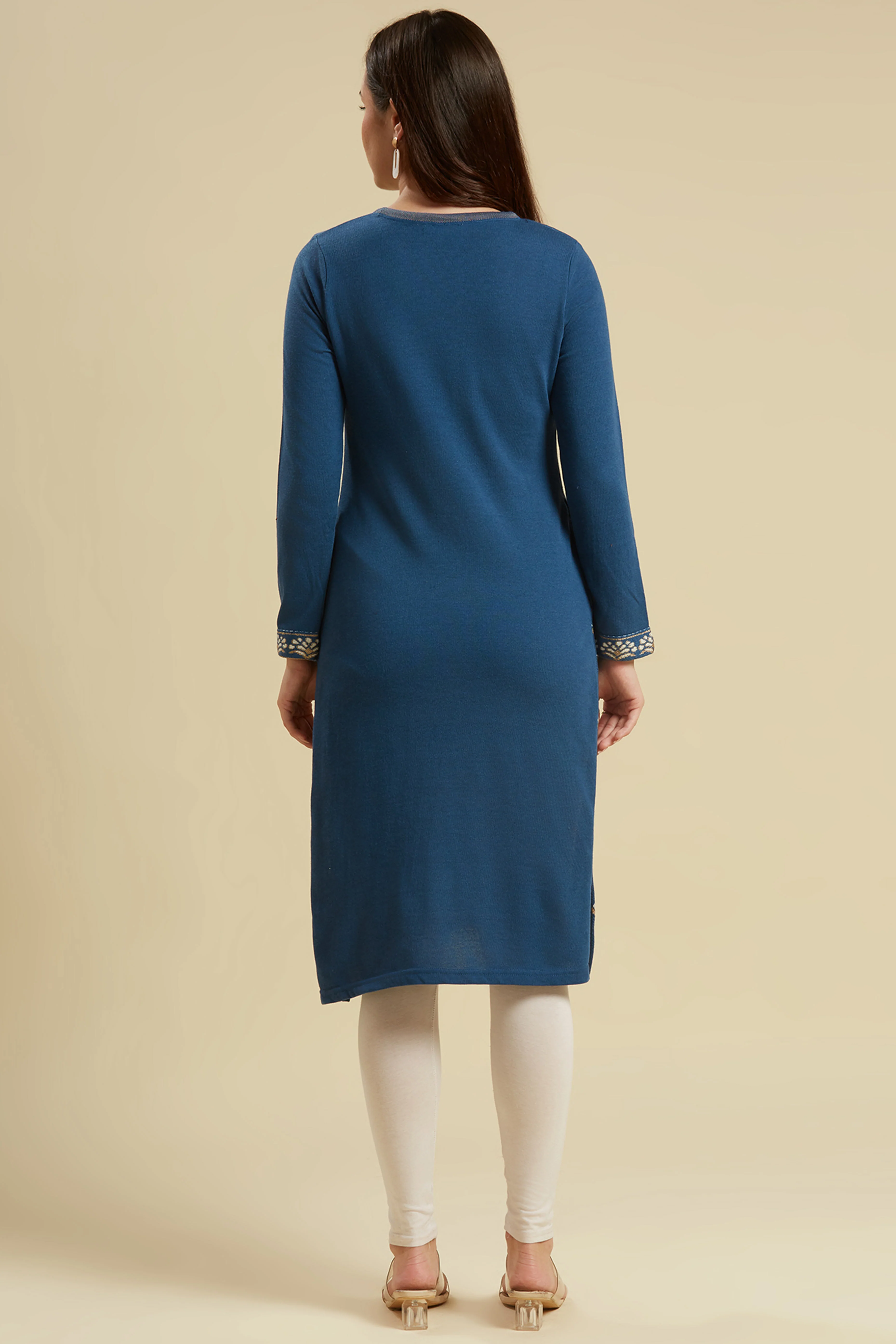 Blue Woolen Straight Kurti - Image 3