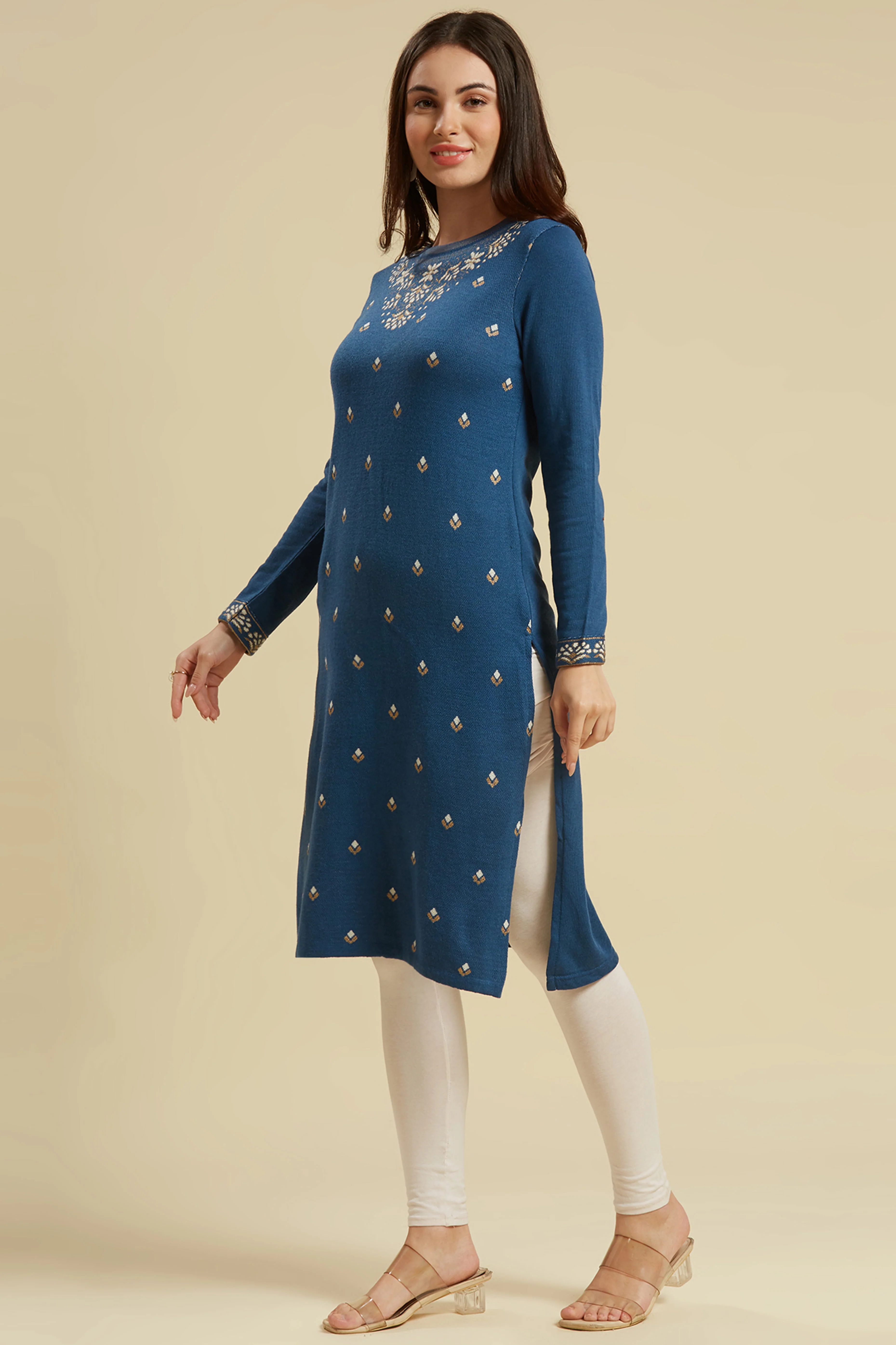 Blue Woolen Straight Kurti - Image 4