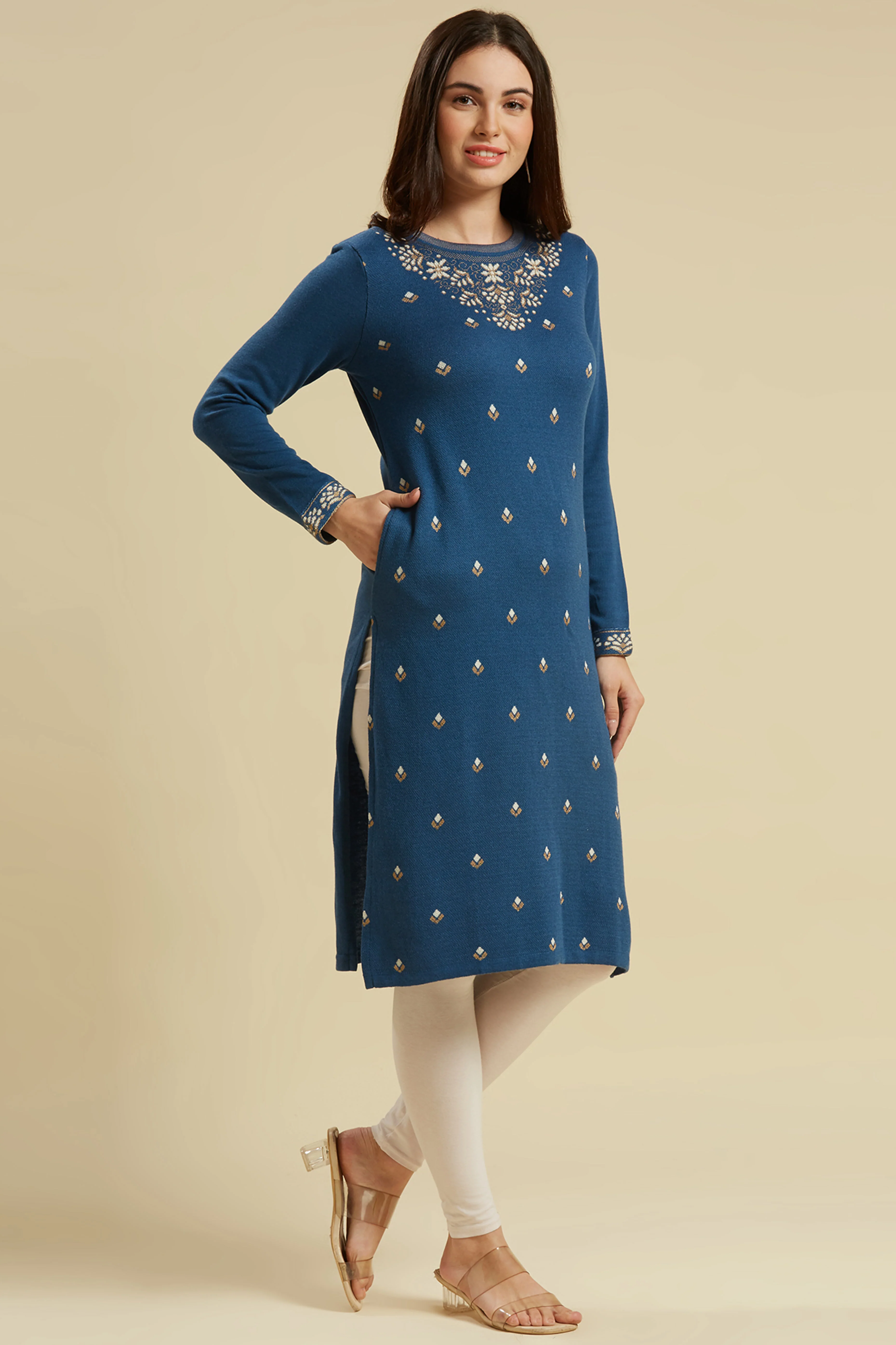 Blue Woolen Straight Kurti - Image 5