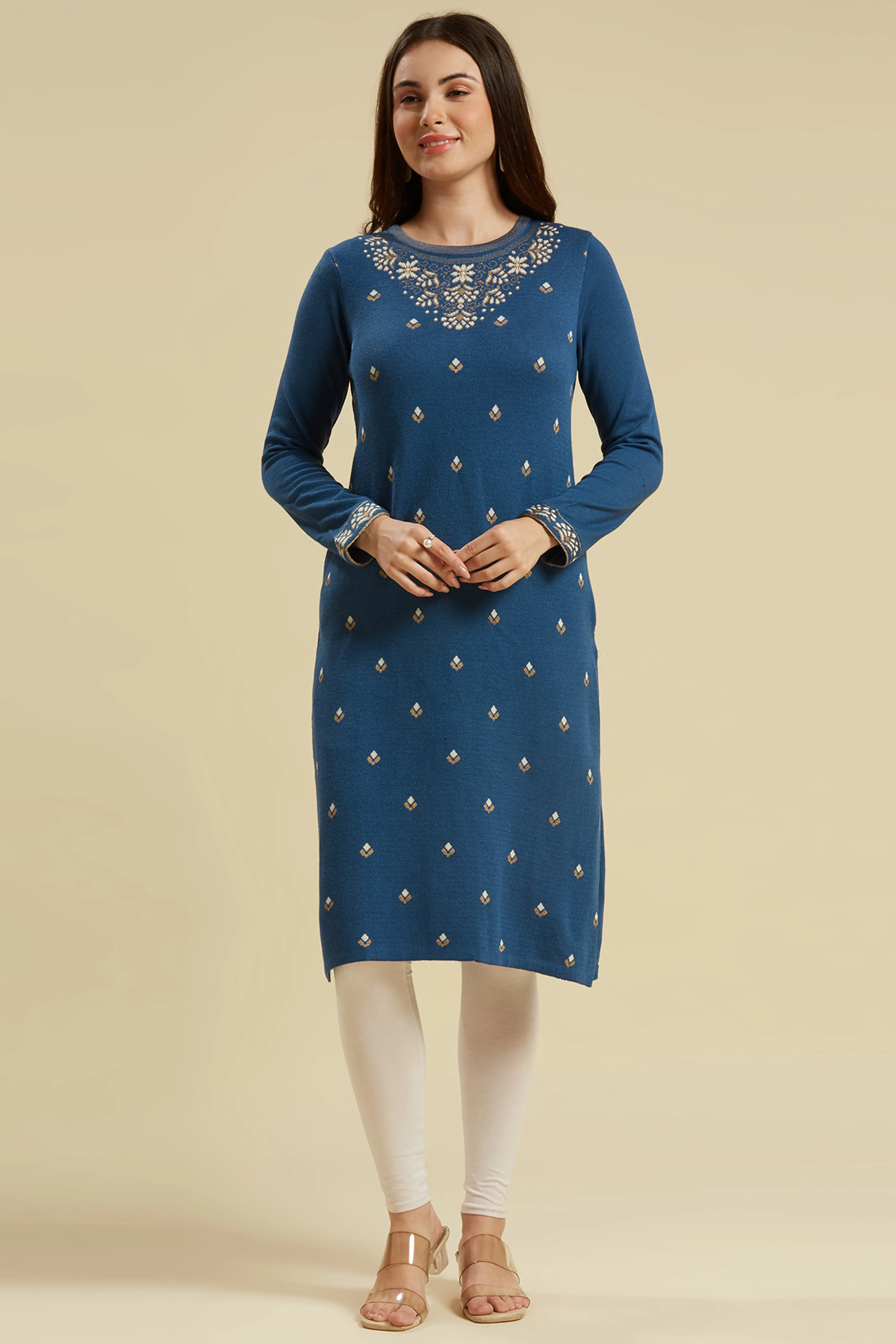 Blue Woolen Straight Kurti - Image 6