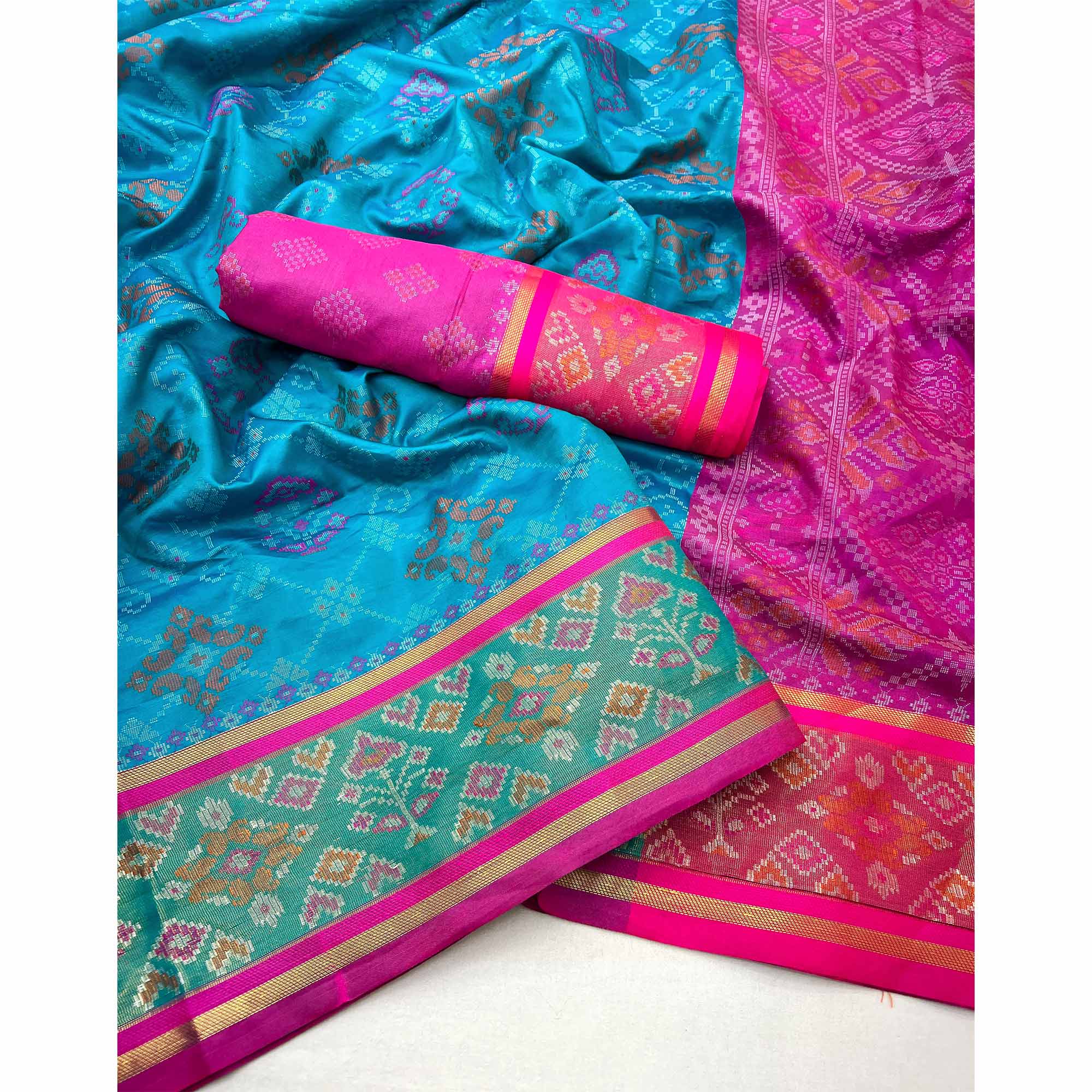 Blue Woven Art Silk Patola Saree - Image 3