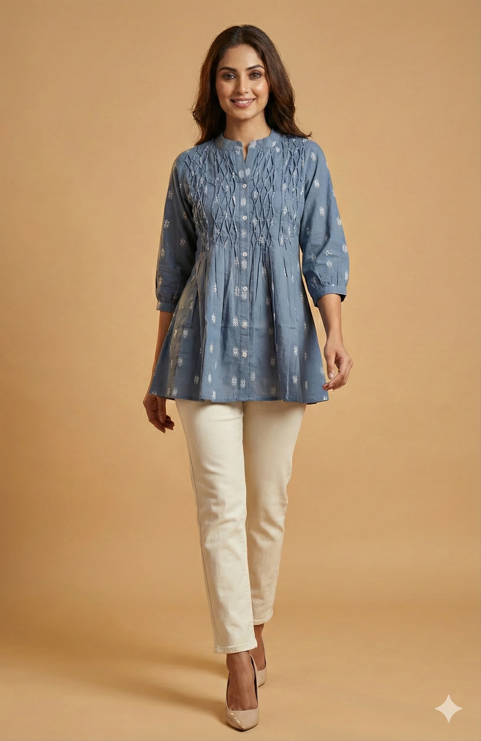 Blue Woven Pure Cotton A-Line Top with A-Line Silhouette - Image 5