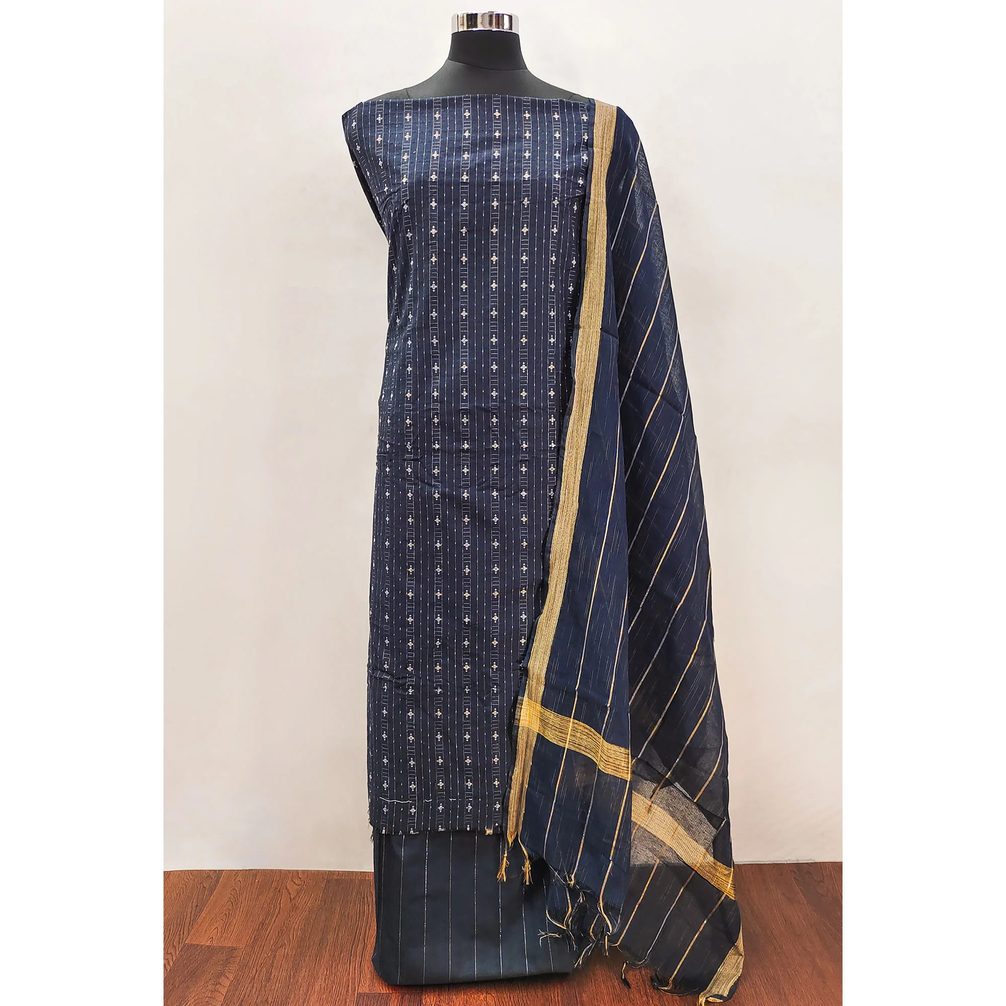 Blue Woven Pure Cotton Dress Material - Image 3