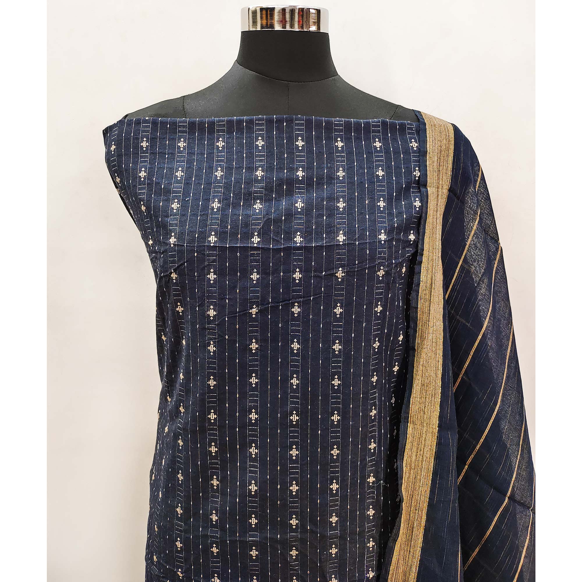 Blue Woven Pure Cotton Dress Material - Image 4
