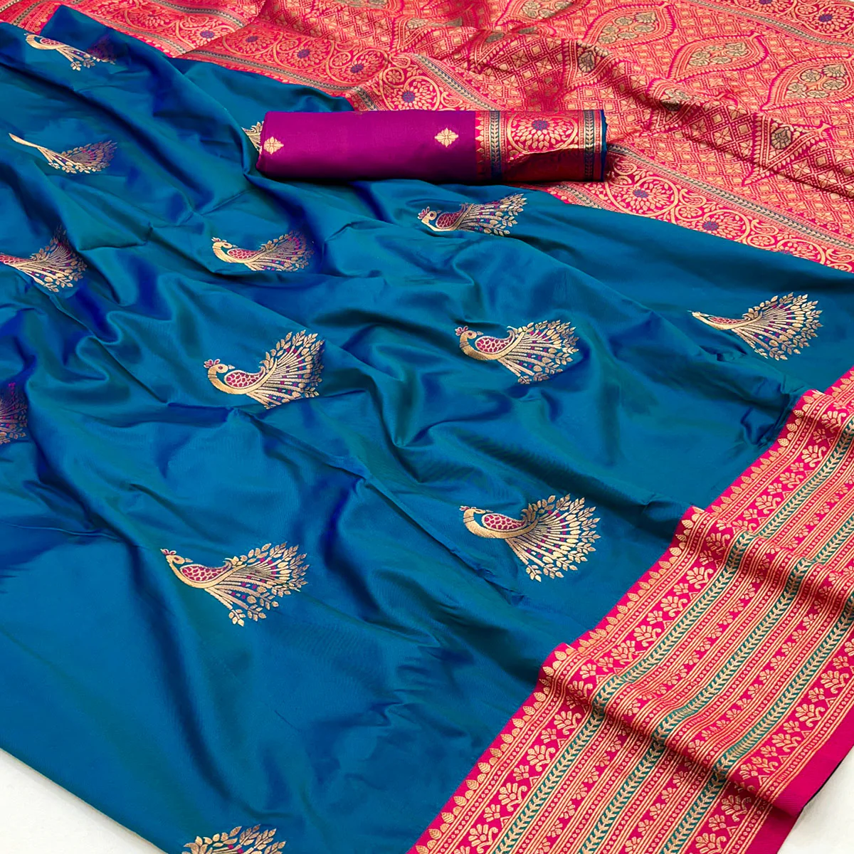 Blue Woven Pure Silk Saree - Image 2