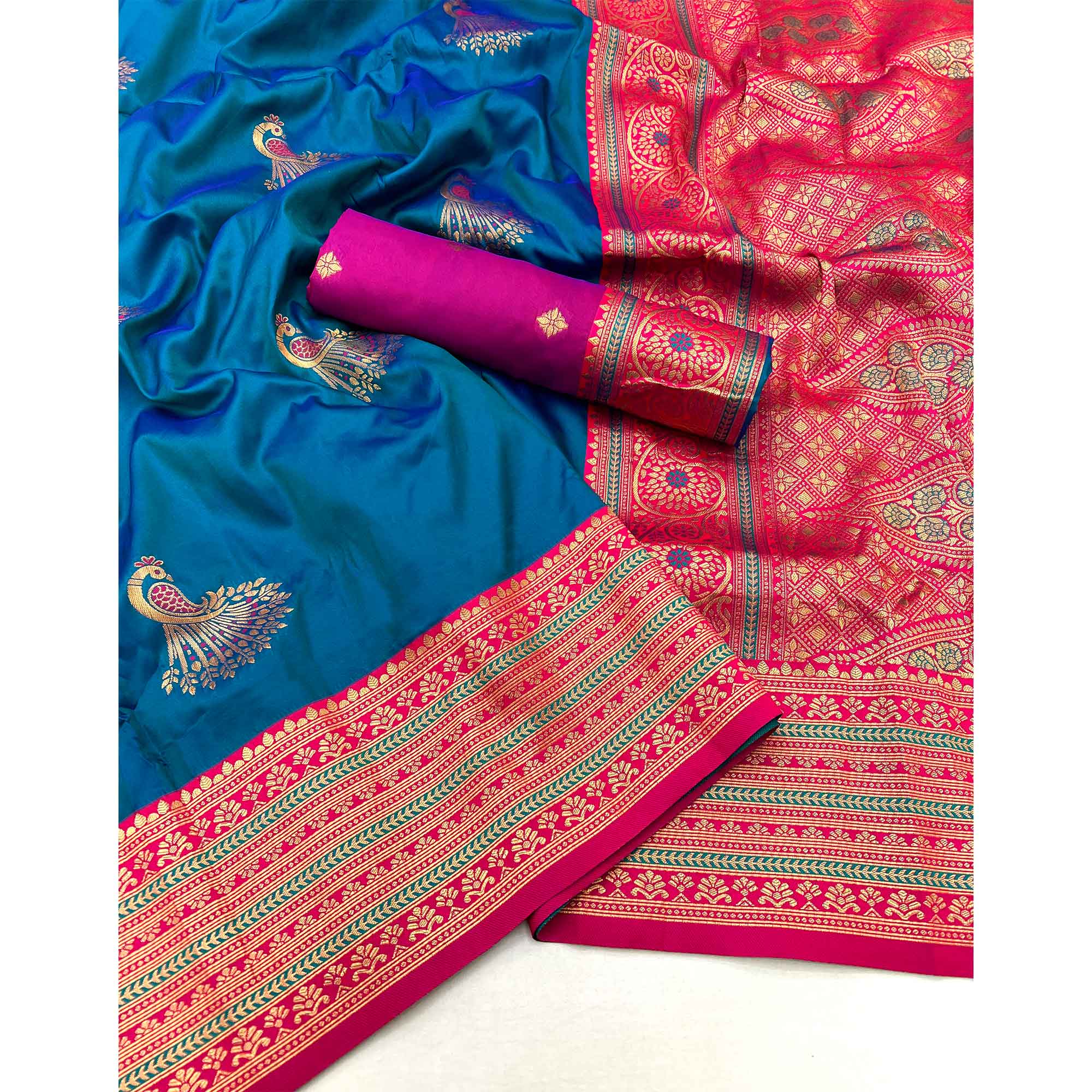Blue Woven Pure Silk Saree - Image 3