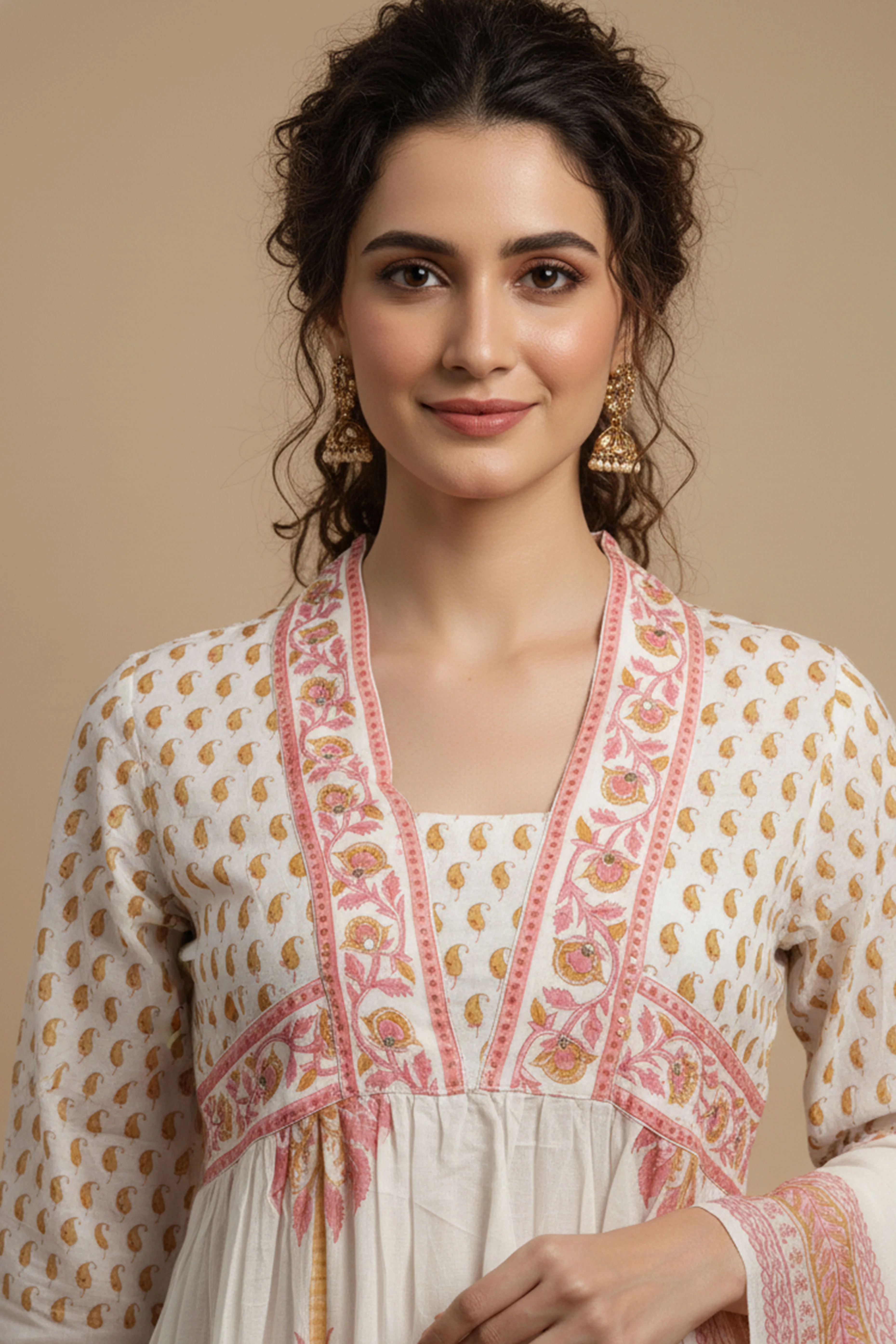 Breezy White Floral Printed Pure Cotton A-Line Suit Perfect for Festive Wear - Image 2