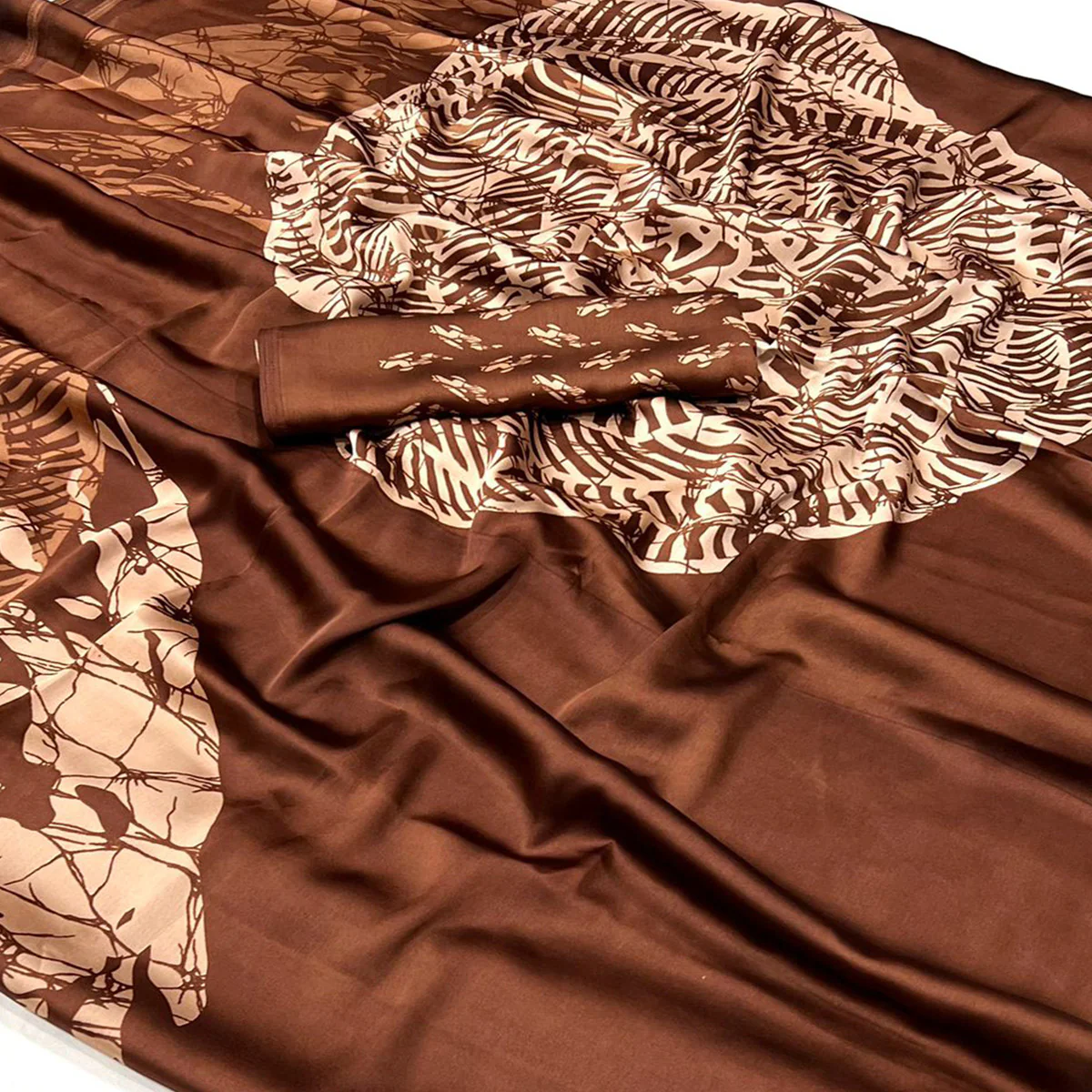 Brown Contemporary Printed Satin Saree - Image 2