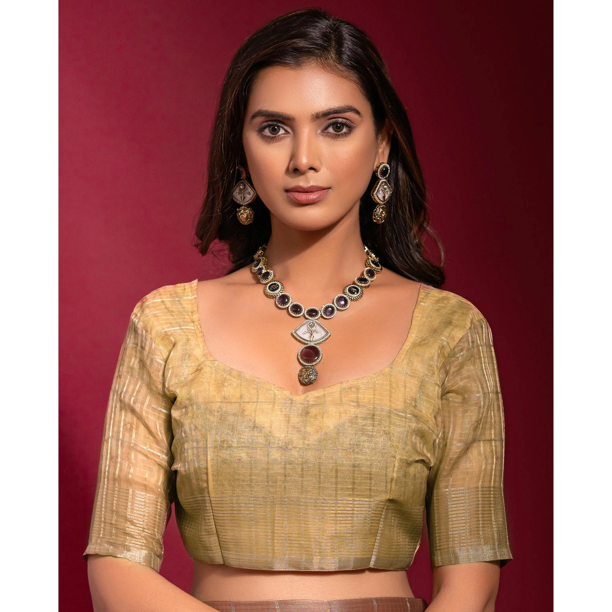 Brown Digital Printed With Zari Work Linen Saree - Image 5