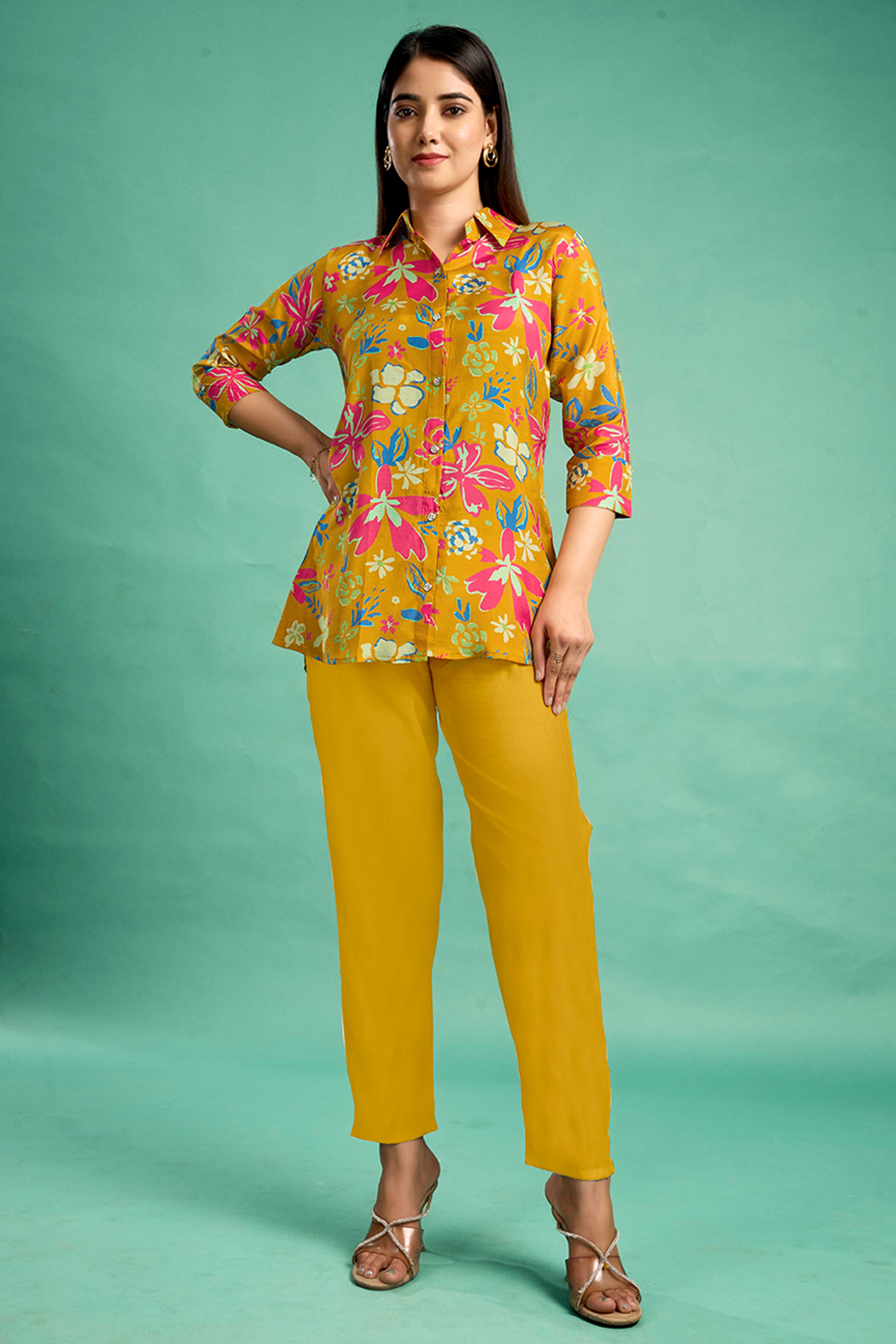 Brown Floral Printed Muslin Straight Top - Image 5