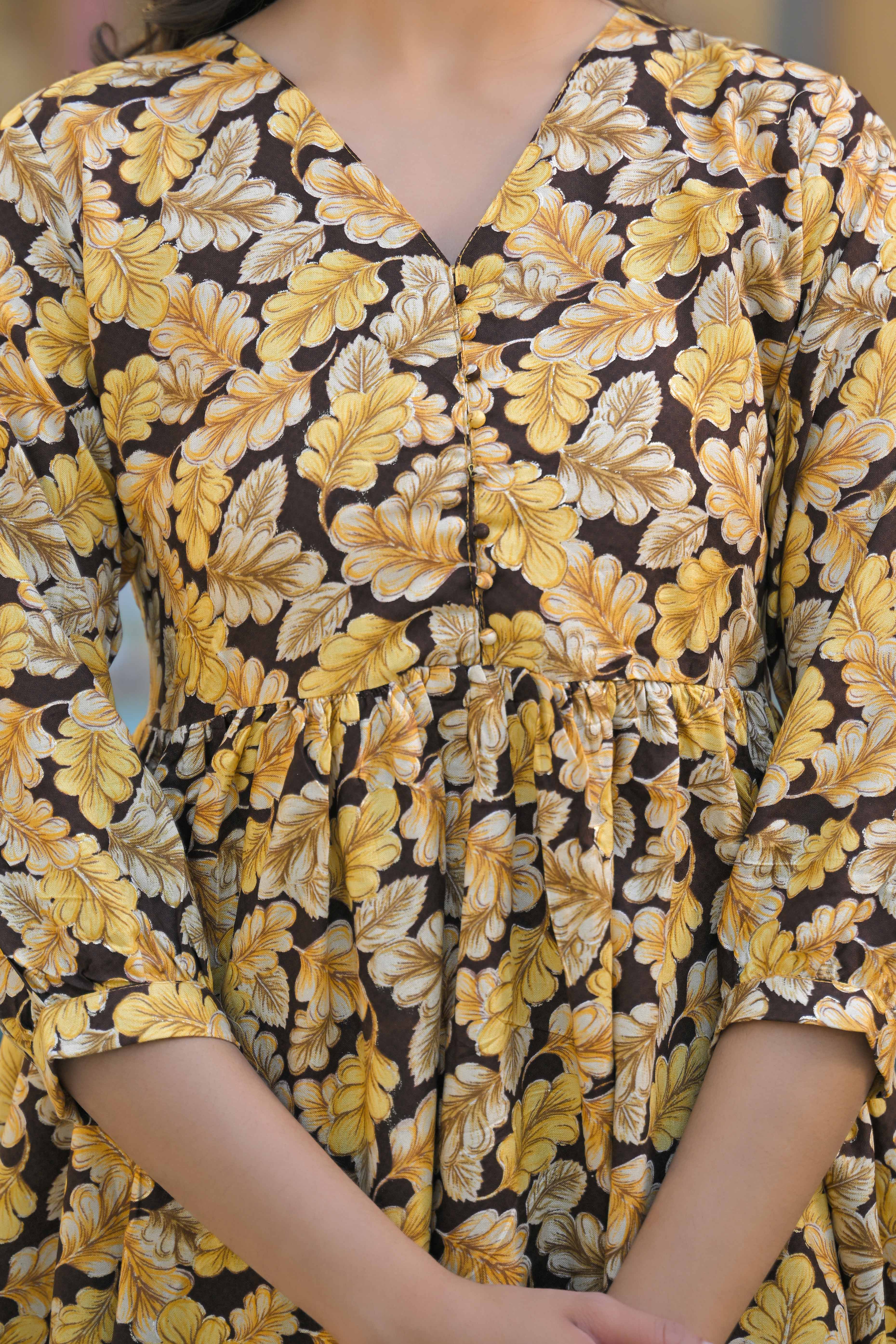 Brown Floral Printed Rayon A-Line Top - Image 2