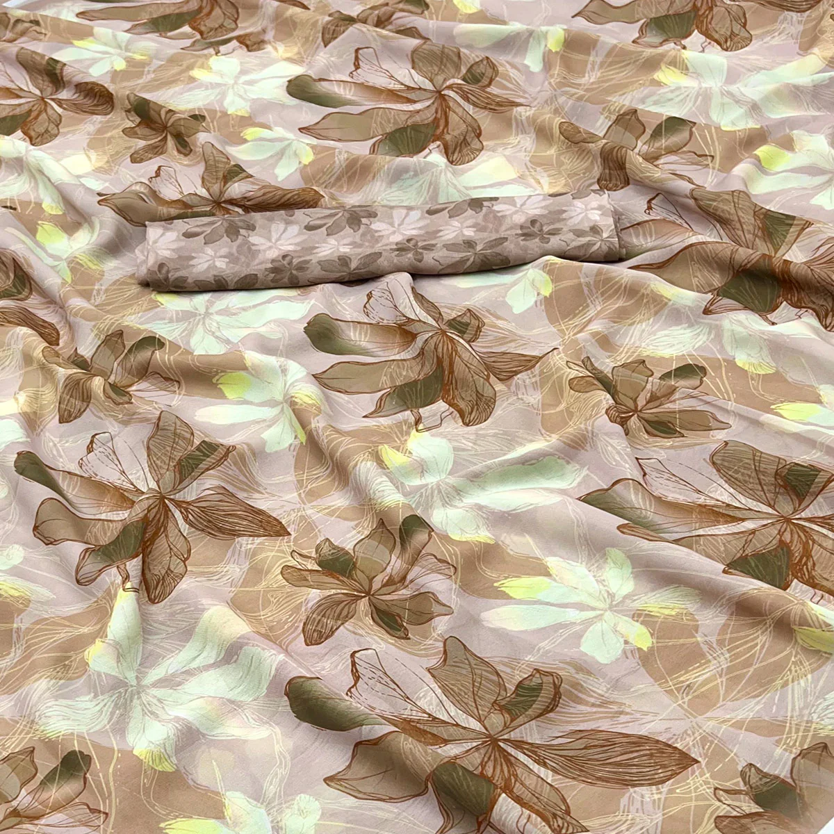 Brown Georgette Saree With Elegant Floral Digital Print - Image 2